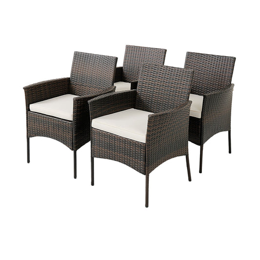 Set of 4 Patio PE Wicker Dining Chairs with Seat Cushions and Armrests-Set of 4, Brown - Gallery Canada