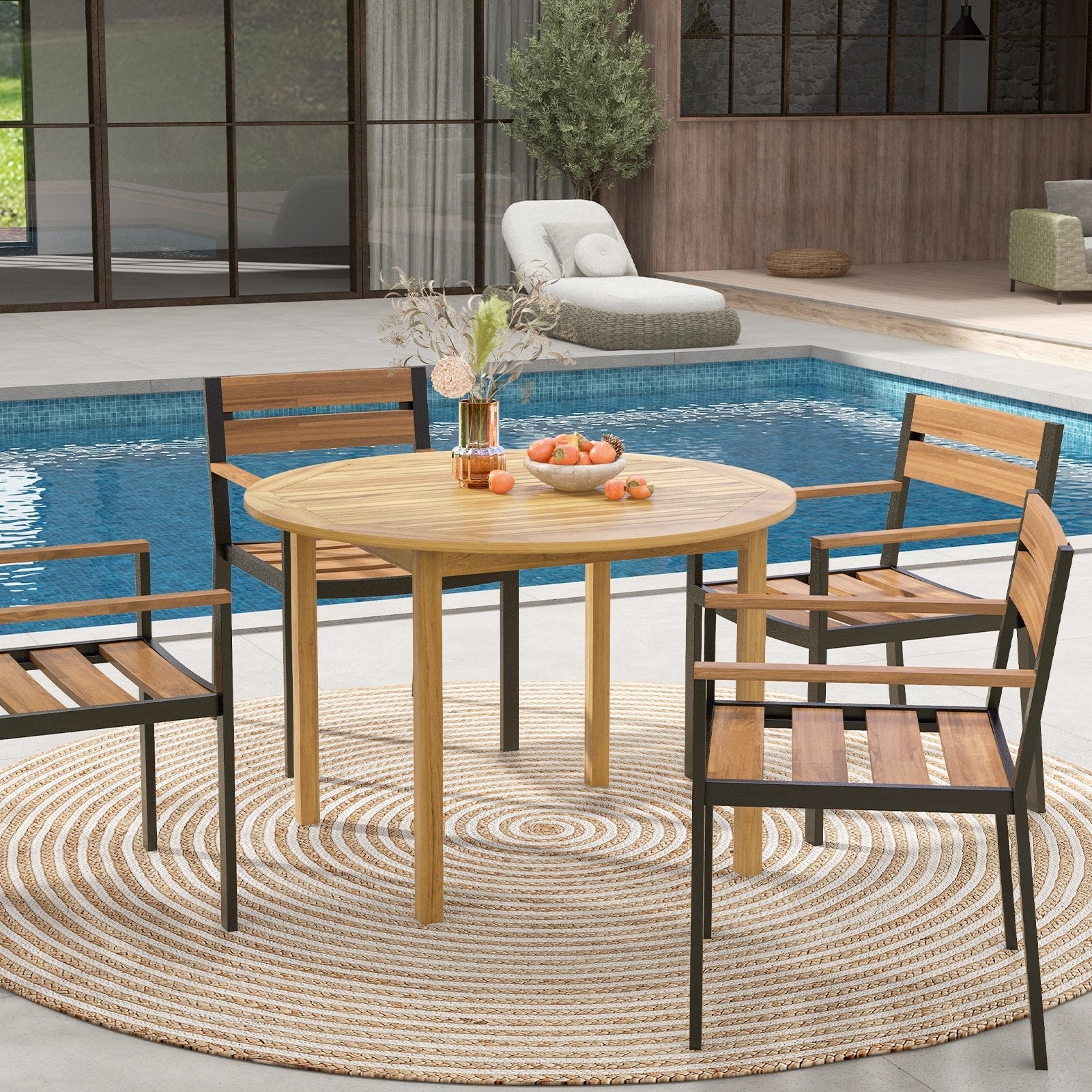 4-Person Large Round Outdoor Dining Table, Natural Patio Dining Tables   at Gallery Canada