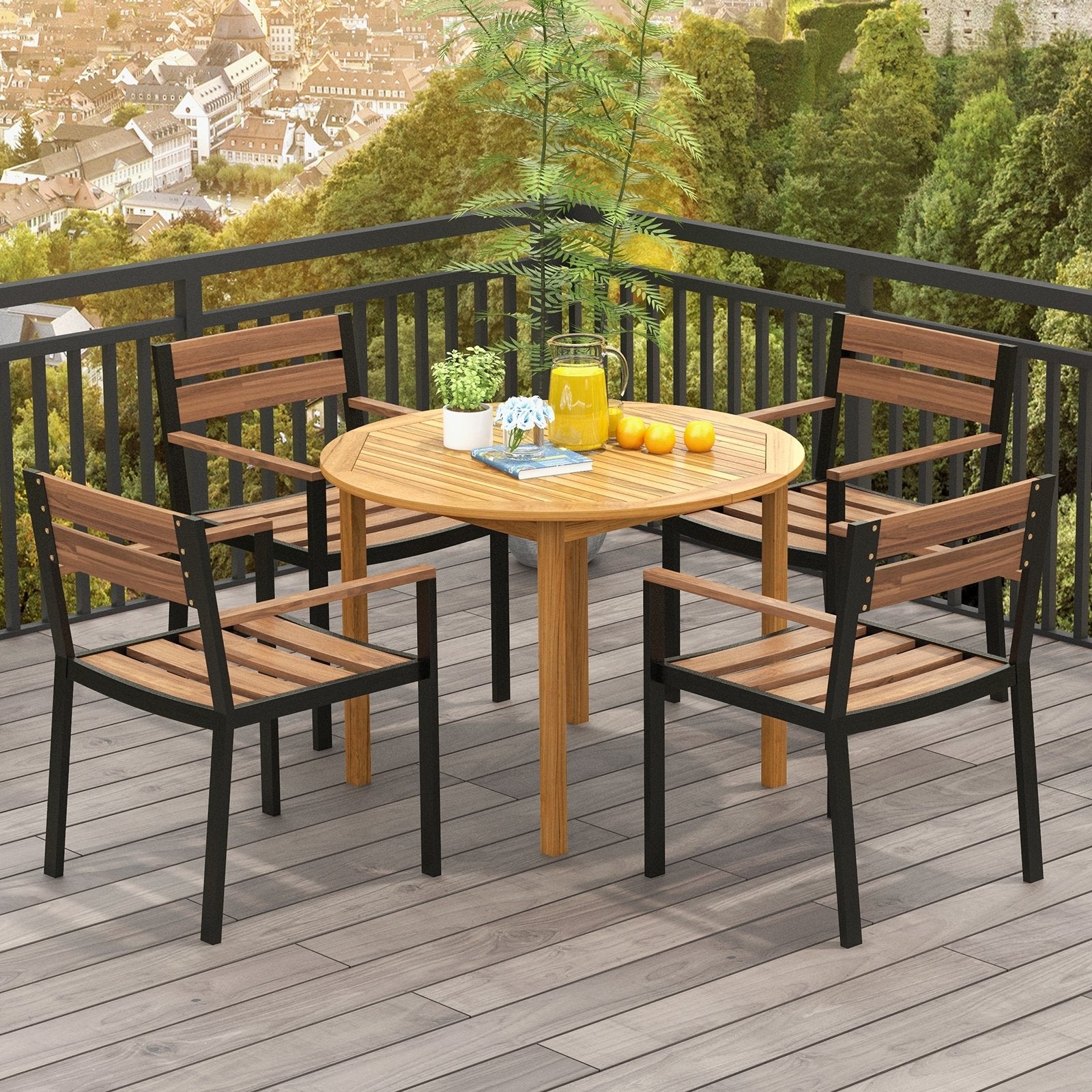 4-Person Large Round Outdoor Dining Table, Natural Patio Dining Tables   at Gallery Canada