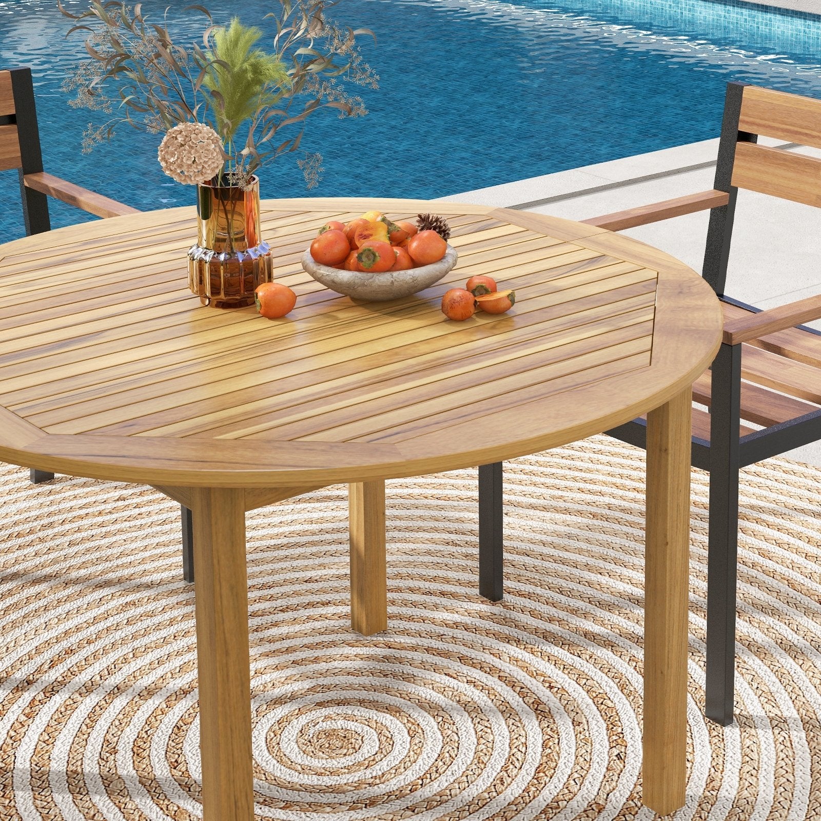 4-Person Large Round Outdoor Dining Table, Natural Patio Dining Tables   at Gallery Canada