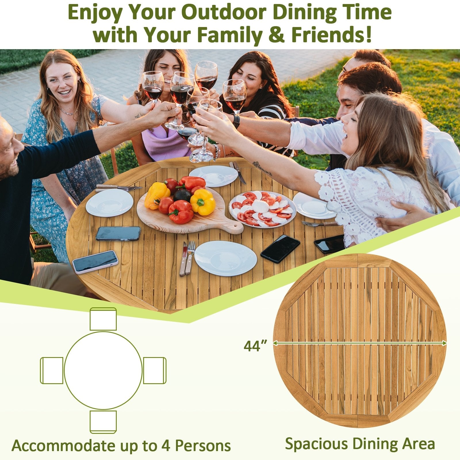 4-Person Large Round Outdoor Dining Table, Natural Patio Dining Tables   at Gallery Canada