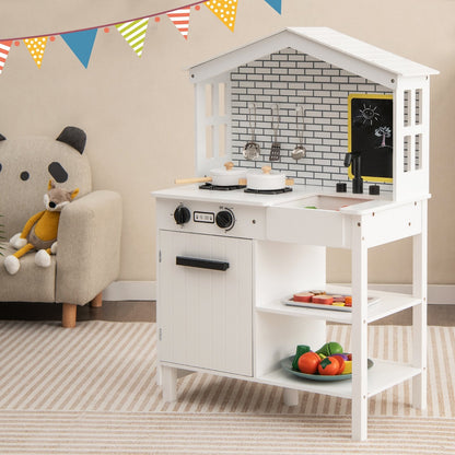 Kids Wooden Kitchen Play Set with Storage Shelves and Accessories, White Play Kitchen Sets   at Gallery Canada