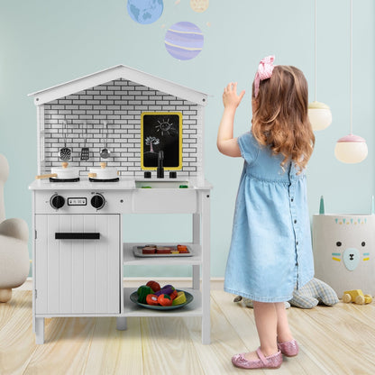 Kids Wooden Kitchen Play Set with Storage Shelves and Accessories, White Play Kitchen Sets   at Gallery Canada