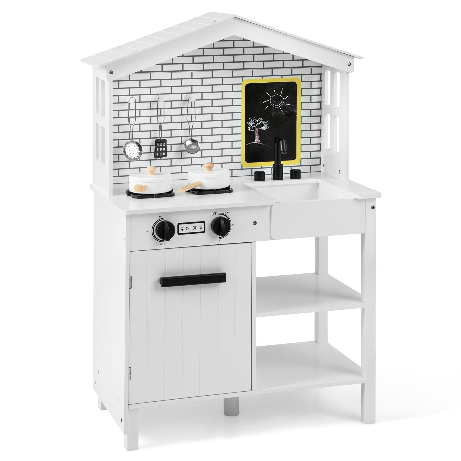 Kids Wooden Kitchen Play Set with Storage Shelves and Accessories, White Play Kitchen Sets   at Gallery Canada