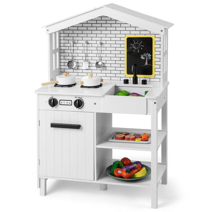 Kids Wooden Kitchen Play Set with Storage Shelves and Accessories, White Play Kitchen Sets   at Gallery Canada