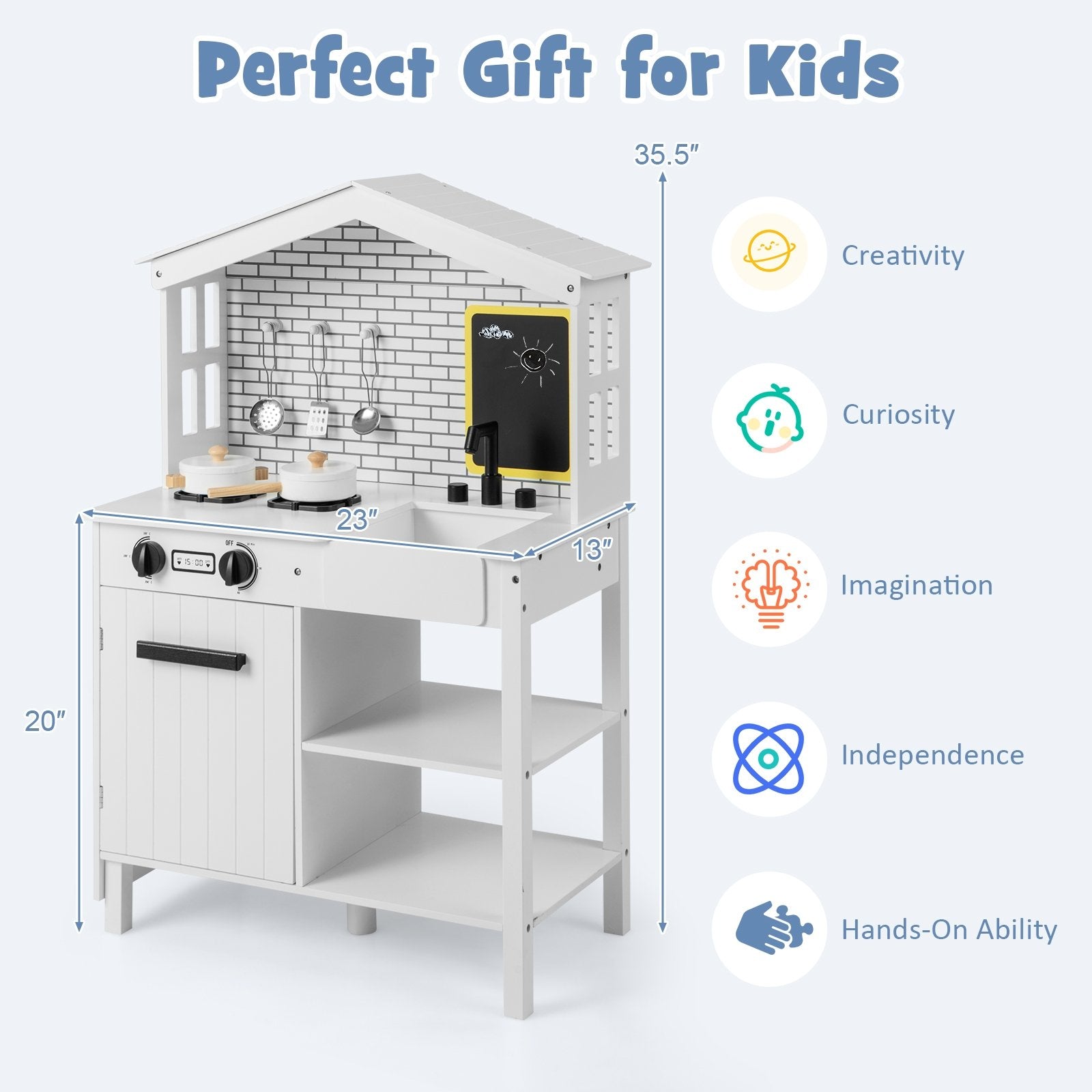 Kids Wooden Kitchen Play Set with Storage Shelves and Accessories, White Play Kitchen Sets   at Gallery Canada