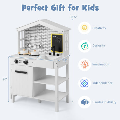 Kids Wooden Kitchen Play Set with Storage Shelves and Accessories, White Play Kitchen Sets   at Gallery Canada