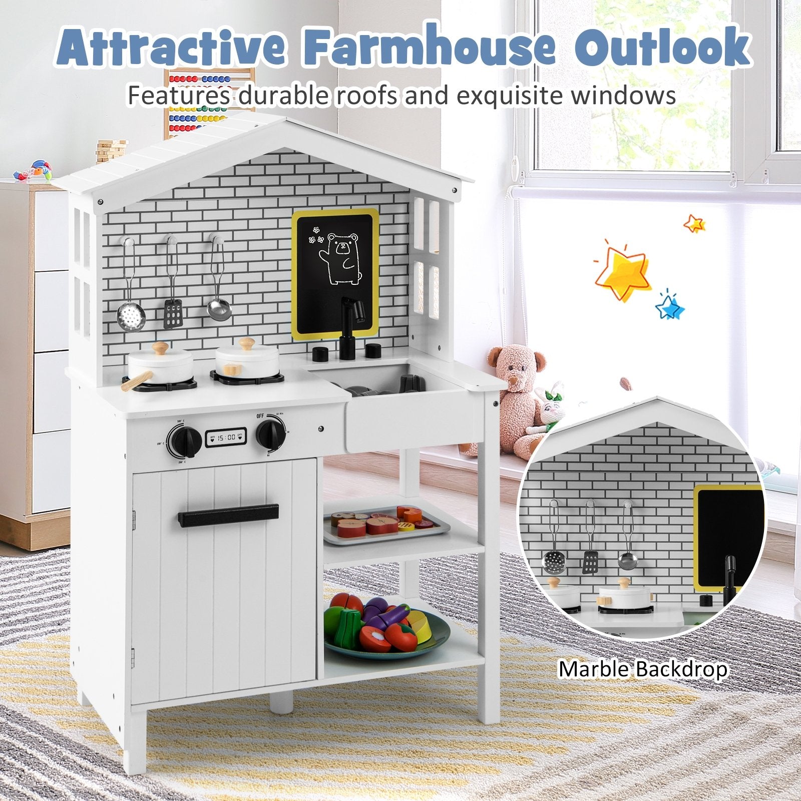 Kids Wooden Kitchen Play Set with Storage Shelves and Accessories, White Play Kitchen Sets   at Gallery Canada