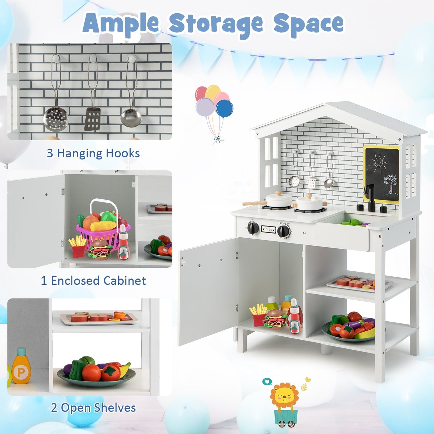 Kids Wooden Kitchen Play Set with Storage Shelves and Accessories, White Play Kitchen Sets   at Gallery Canada