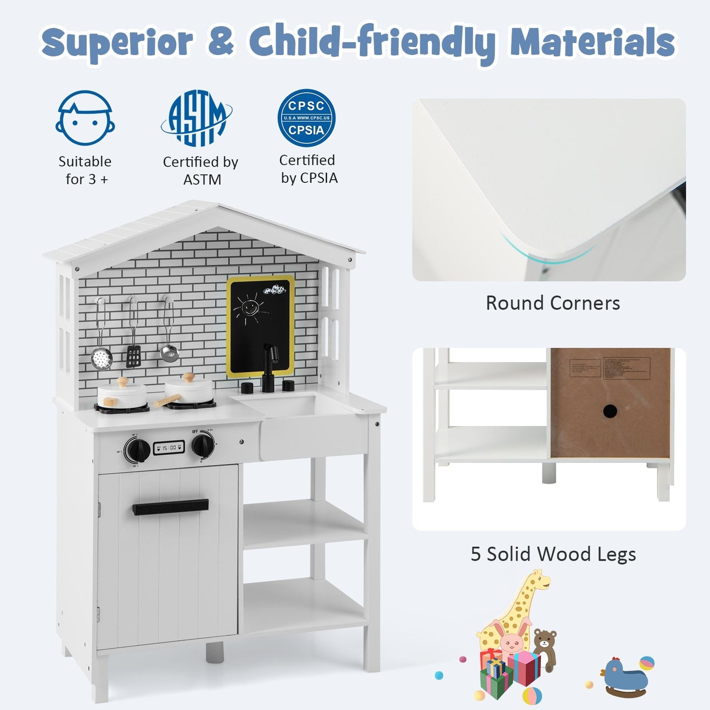 Kids Wooden Kitchen Play Set with Storage Shelves and Accessories, White Play Kitchen Sets   at Gallery Canada