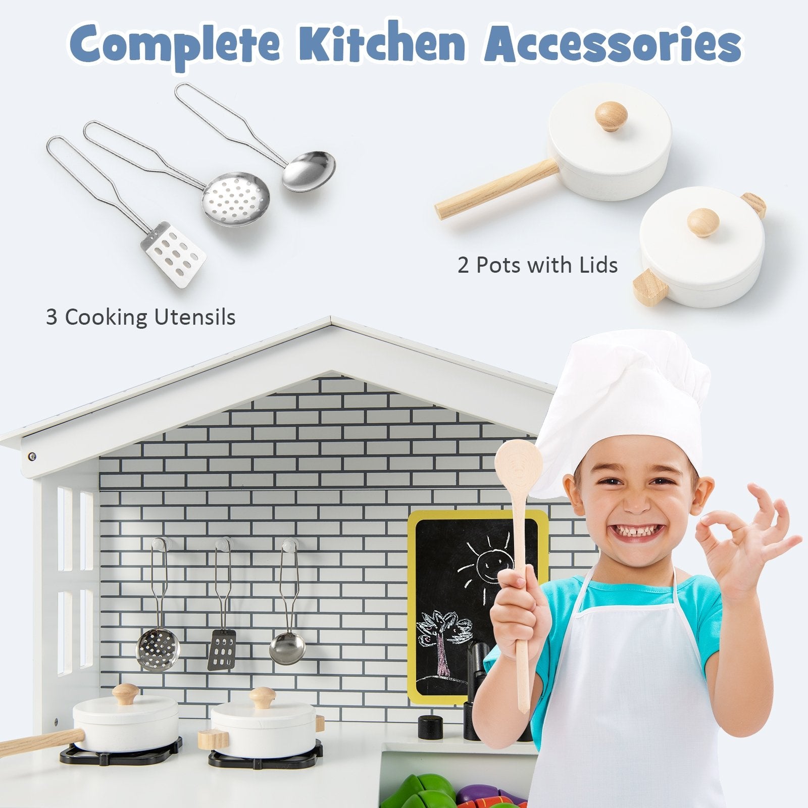 Kids Wooden Kitchen Play Set with Storage Shelves and Accessories, White Play Kitchen Sets   at Gallery Canada