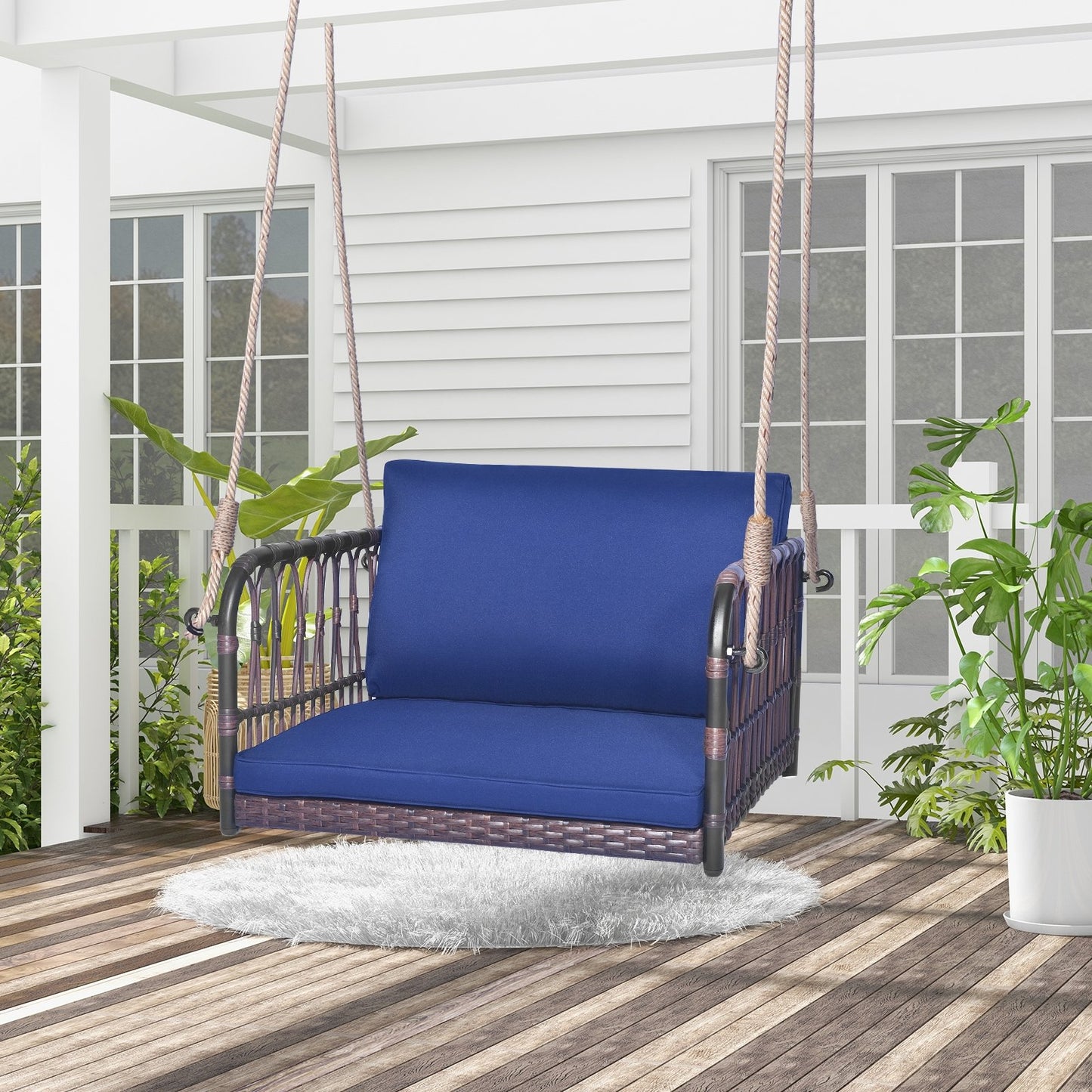 Single Person Hanging Seat with Seat and Back Cushions, Navy Patio Rocking Chairs & Gliders   at Gallery Canada