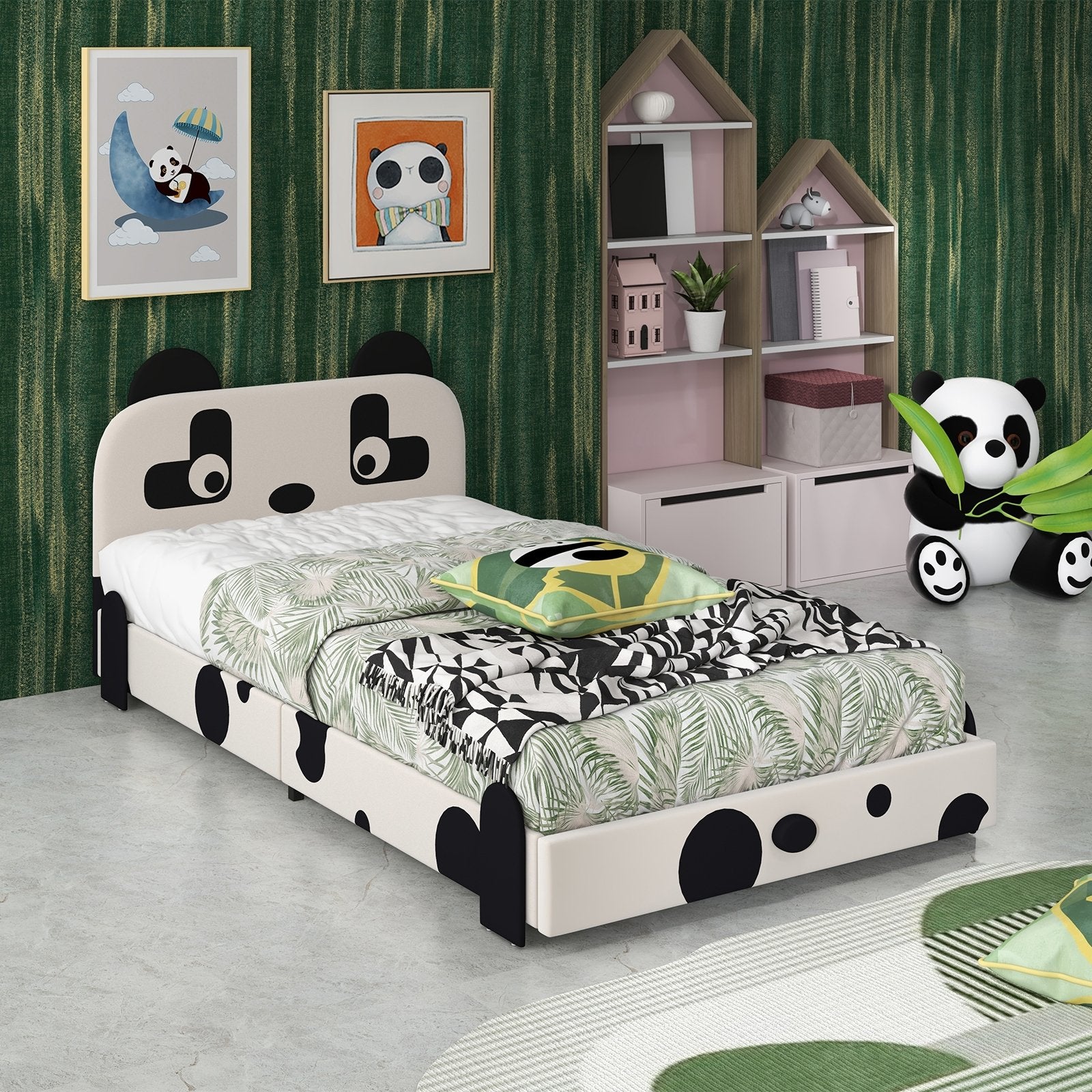 Twin Size Kids Bed with Cute Panda Headboard, Black & White Toddler Beds   at Gallery Canada