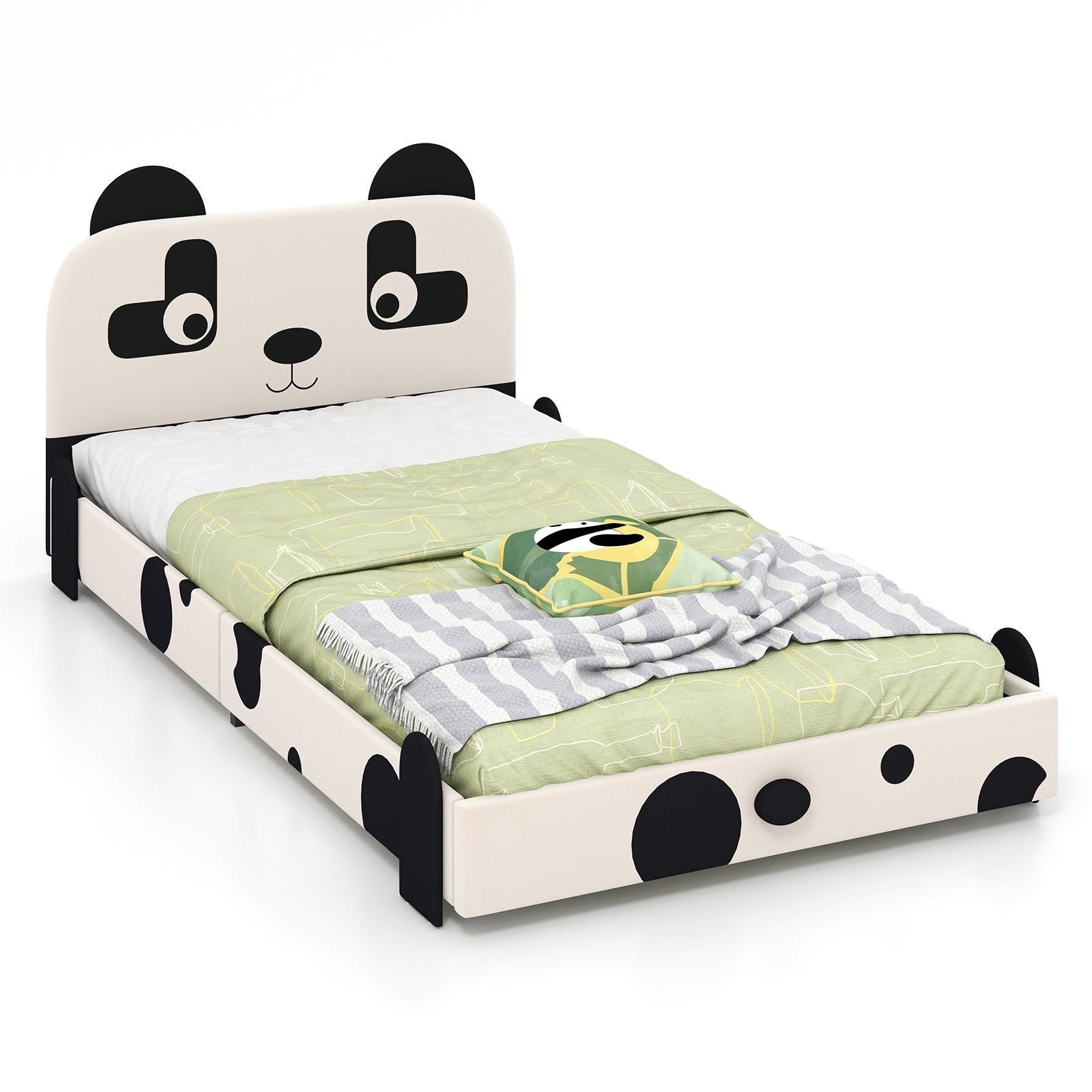 Twin Size Kids Bed with Cute Panda Headboard, Black & White Toddler Beds   at Gallery Canada