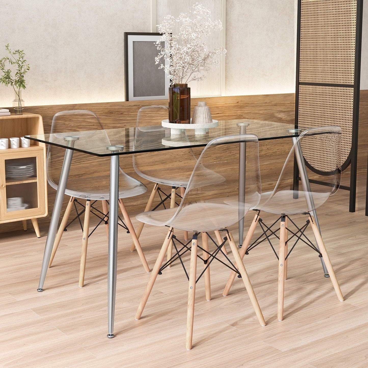 5 Pieces Rectangle Dining Table Set with 51 Inch Glass Tabletop, Gray Dining Room Sets   at Gallery Canada