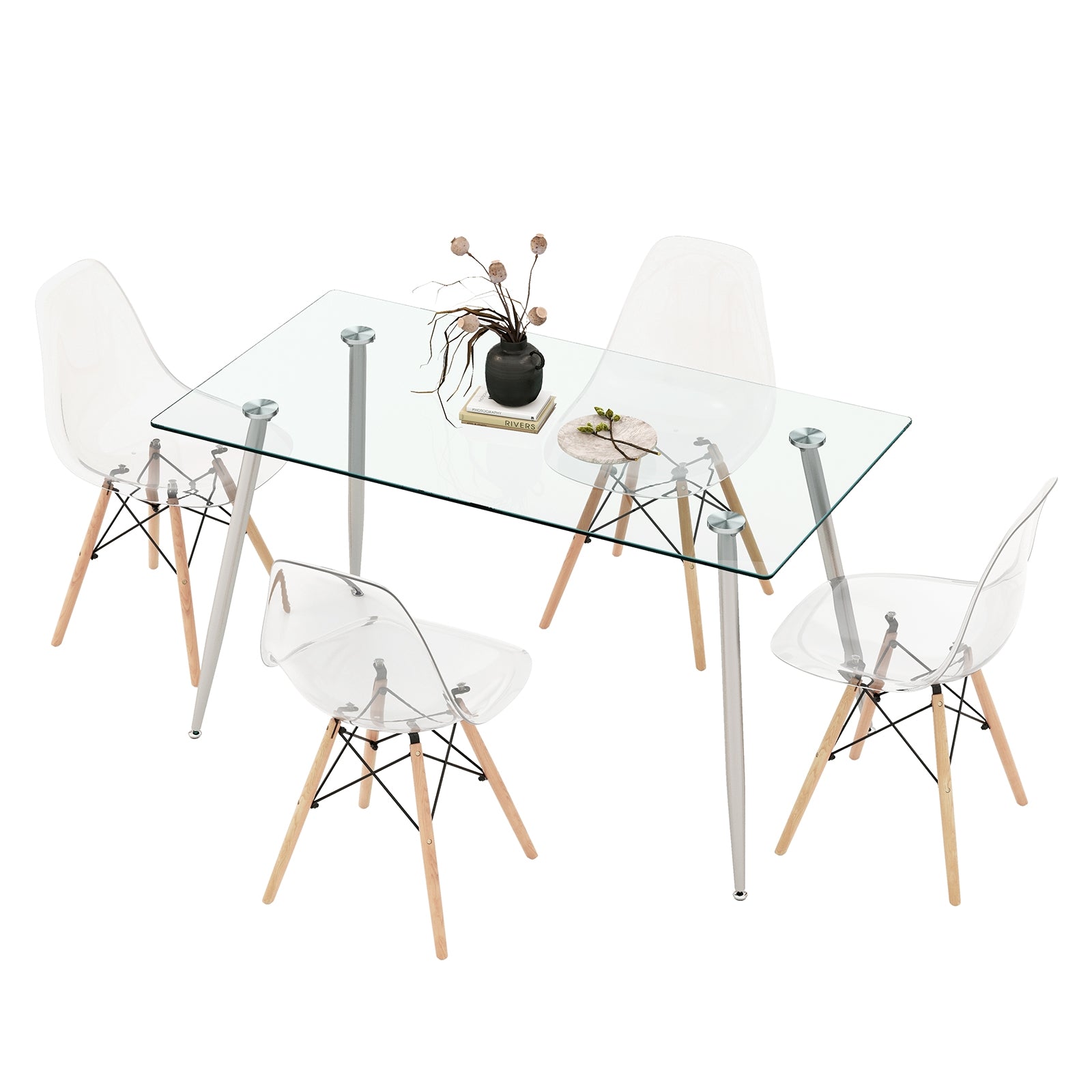 5 Pieces Rectangle Dining Table Set with 51 Inch Glass Tabletop, Gray Dining Room Sets at Gallery Canada
