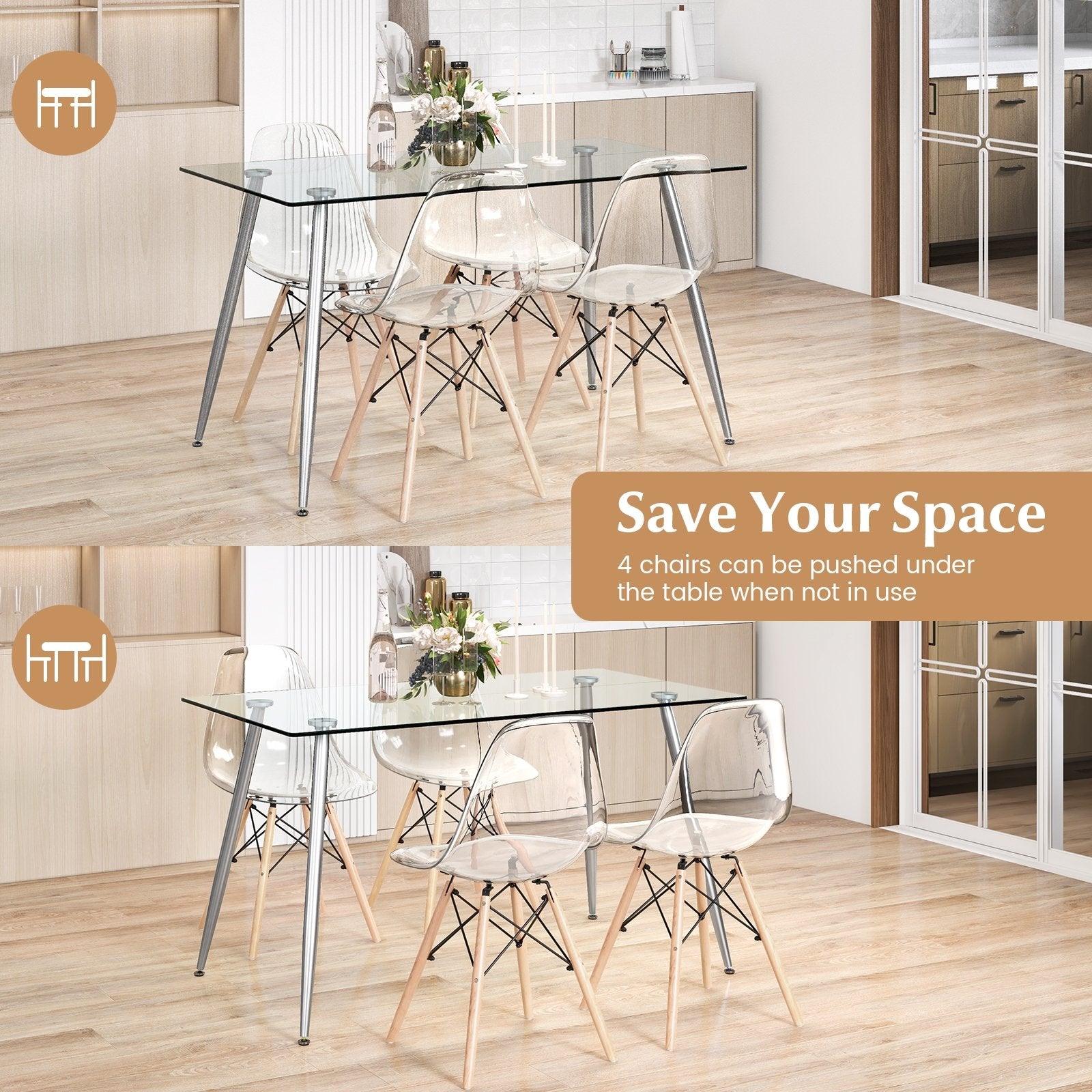 5 Pieces Rectangle Dining Table Set with 51 Inch Glass Tabletop, Gray Dining Room Sets   at Gallery Canada