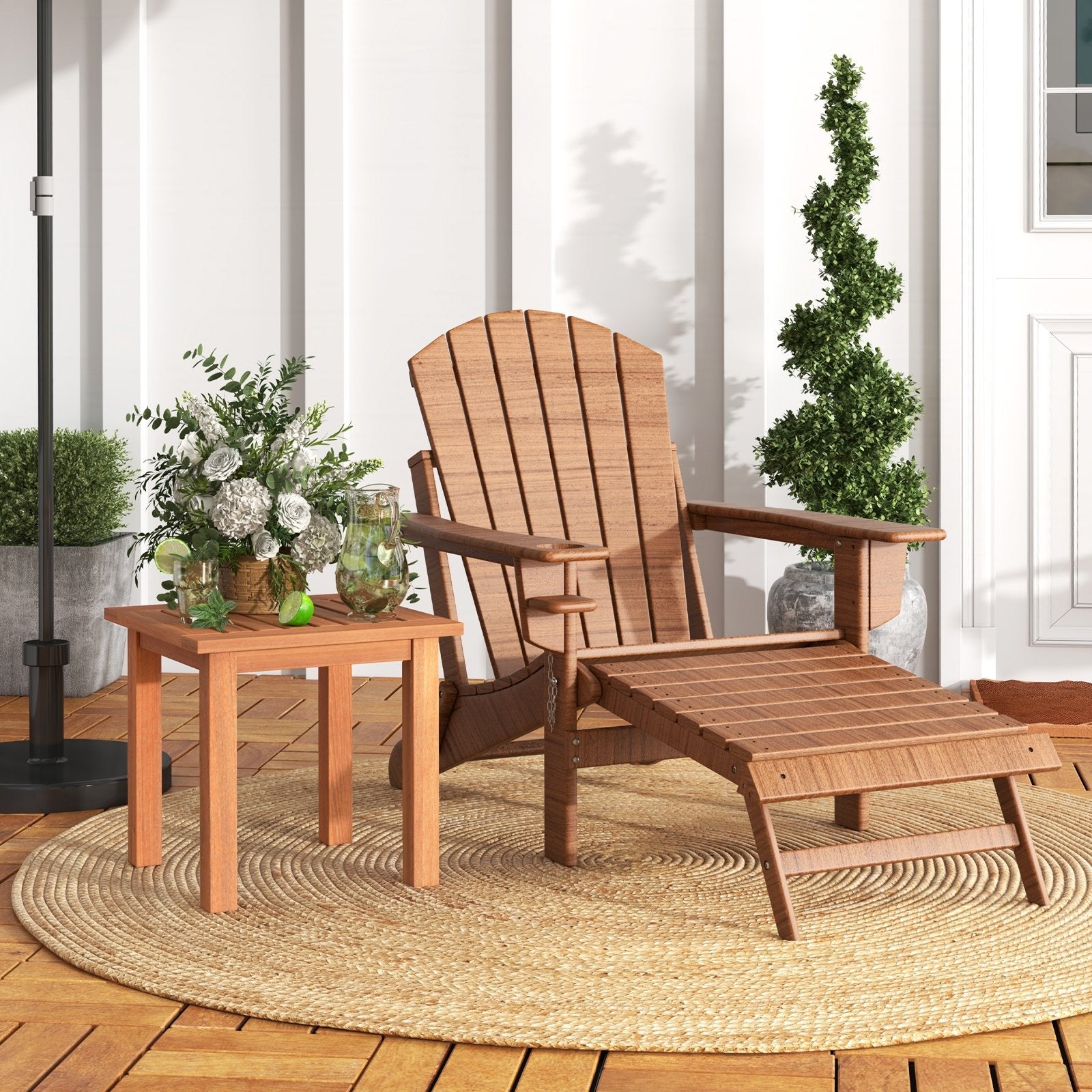 Patio Hardwood Square Side Table with Slatted Tabletop, Natural Patio Tables   at Gallery Canada