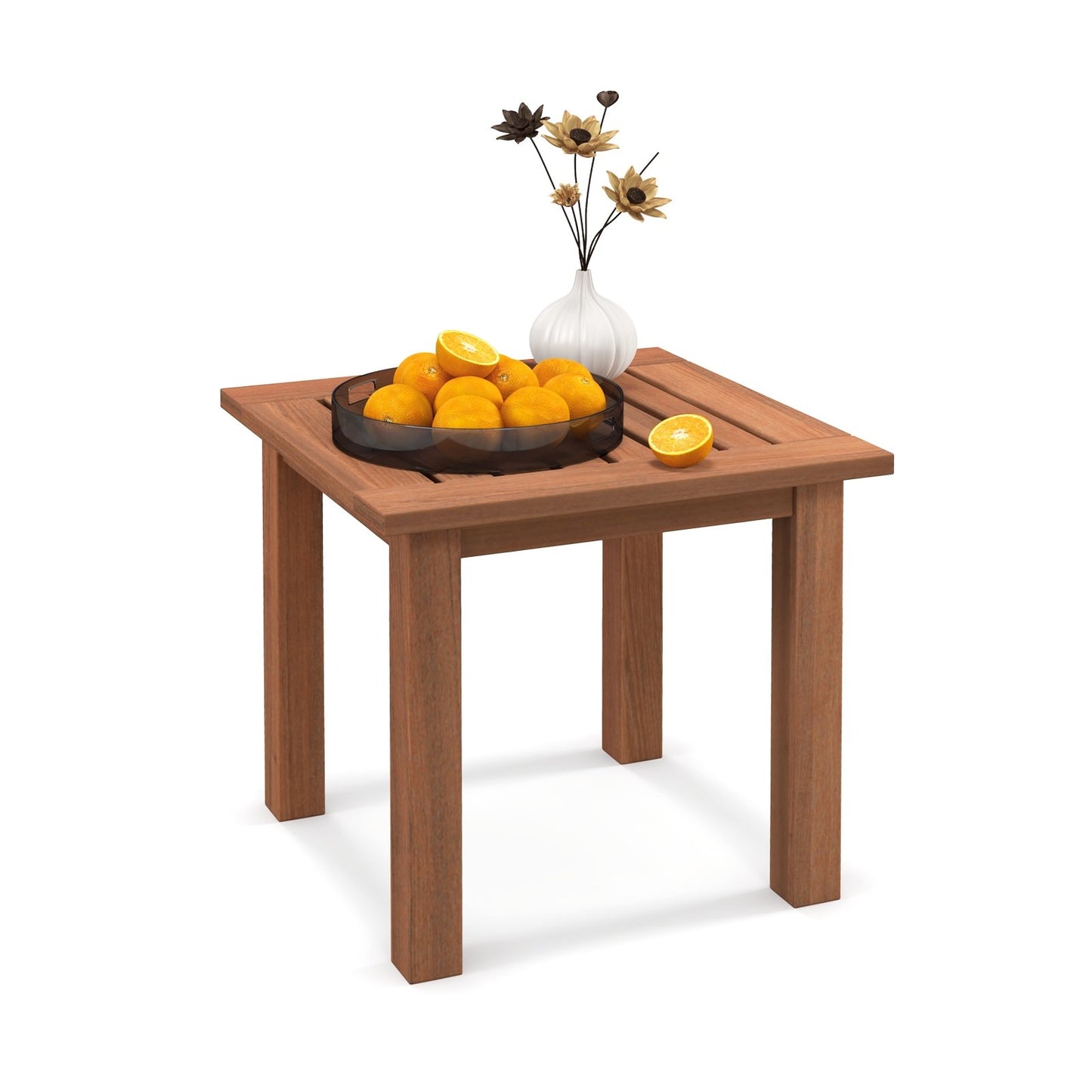 Patio Hardwood Square Side Table with Slatted Tabletop, Natural Patio Tables   at Gallery Canada