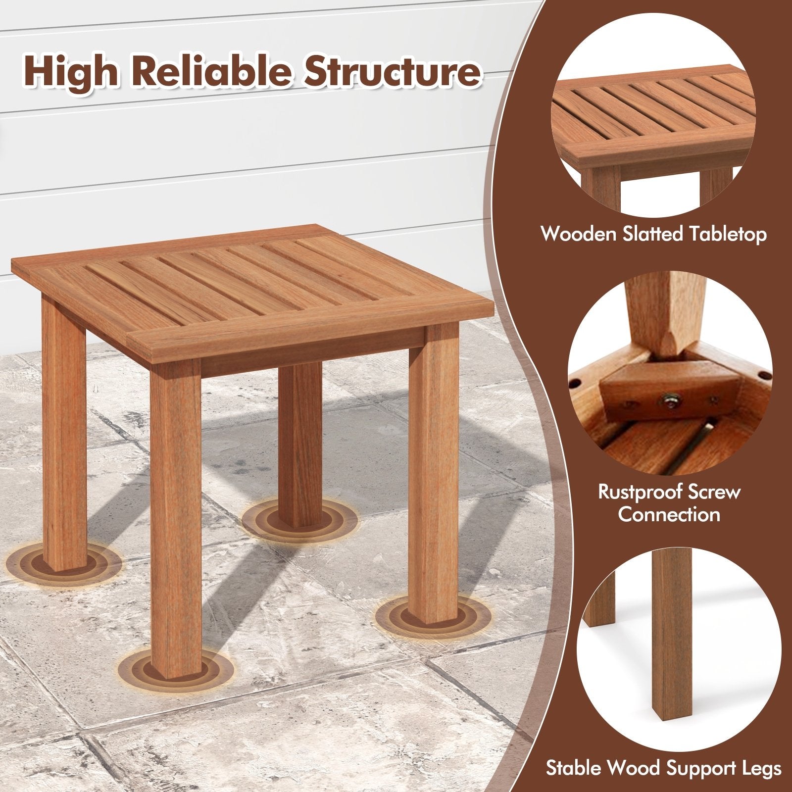 Patio Hardwood Square Side Table with Slatted Tabletop, Natural Patio Tables   at Gallery Canada