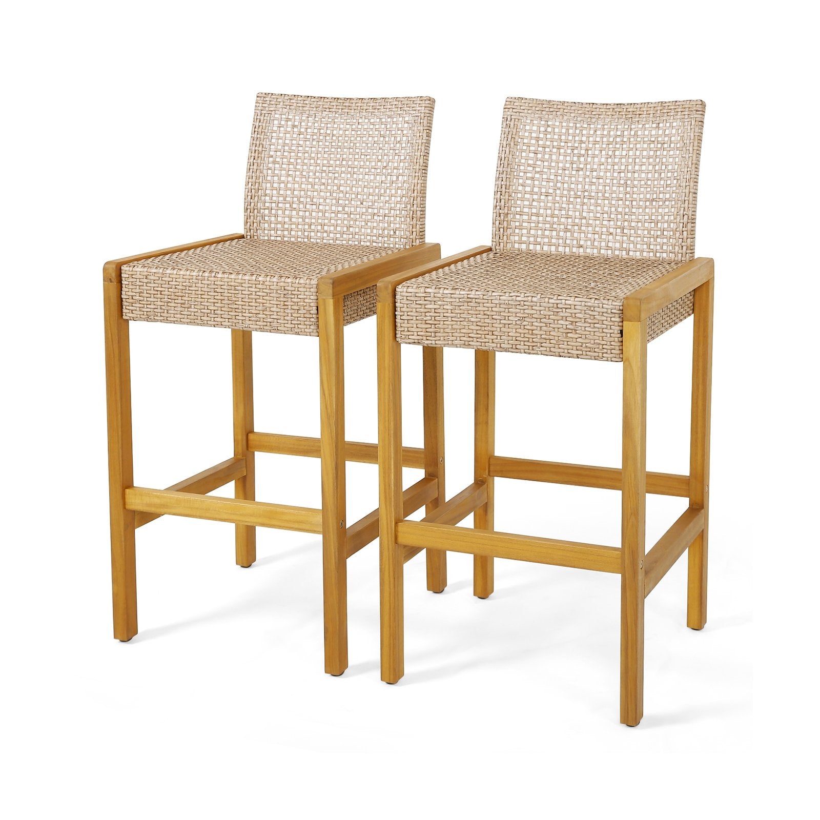 Set of 2 Rattan Patio Wood Barstools Dining Chairs with Backrest-Set of 2, Light Brown Patio Dining Chairs   at Gallery Canada