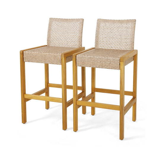 Set of 2 Rattan Patio Wood Barstools Dining Chairs with Backrest-Set of 2, Light Brown Patio Dining Chairs   at Gallery Canada