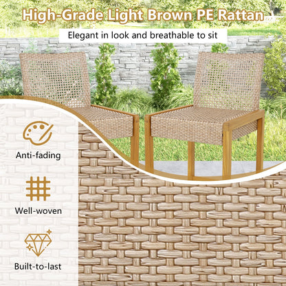 Set of 2 Rattan Patio Wood Barstools Dining Chairs with Backrest-Set of 2, Light Brown Patio Dining Chairs   at Gallery Canada