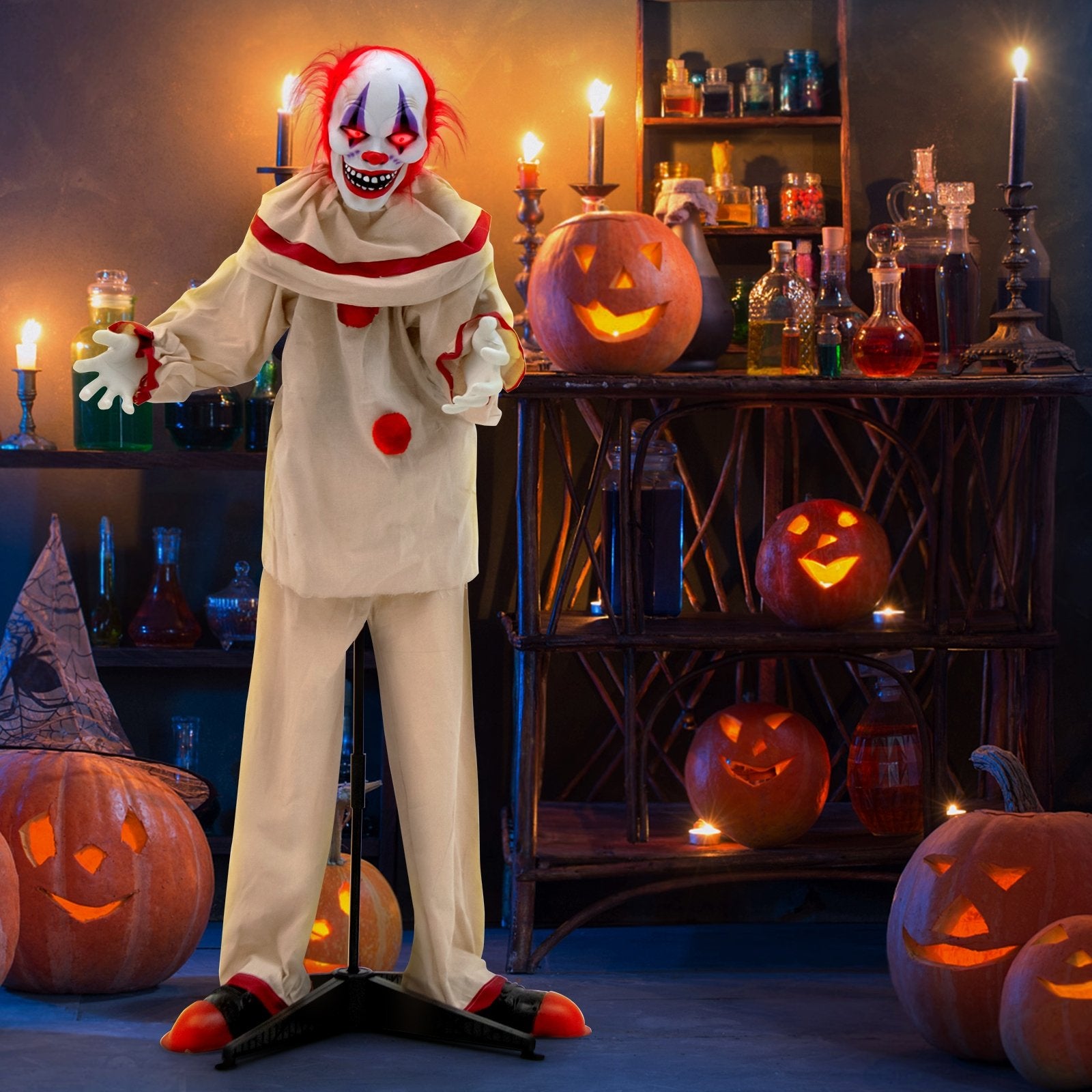 5 FT Grins Animatronic Killer Clown Halloween Decoration with Glowing Red Eyes, Beige Halloween   at Gallery Canada