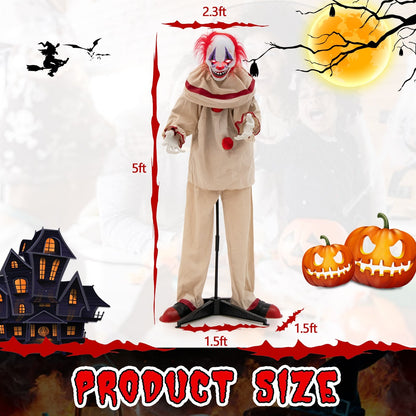 5 FT Grins Animatronic Killer Clown Halloween Decoration with Glowing Red Eyes, Beige Halloween   at Gallery Canada