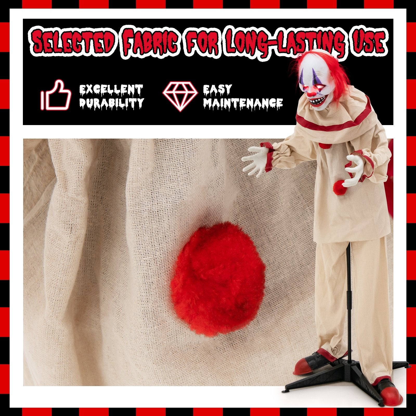 5 FT Grins Animatronic Killer Clown Halloween Decoration with Glowing Red Eyes, Beige Halloween   at Gallery Canada