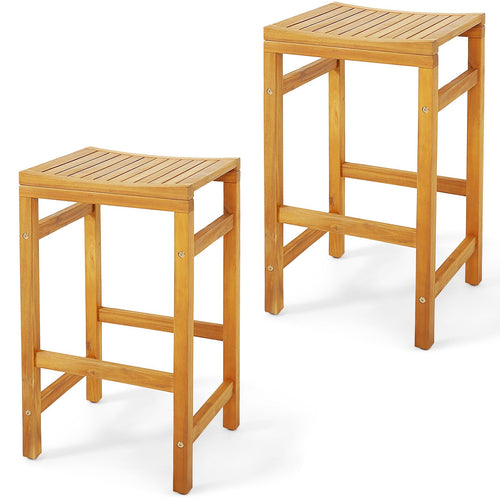 30-Inch Height Bar Chair with Saddle Shaped Seat and Sturdy Footrest-Set of 2, Natural