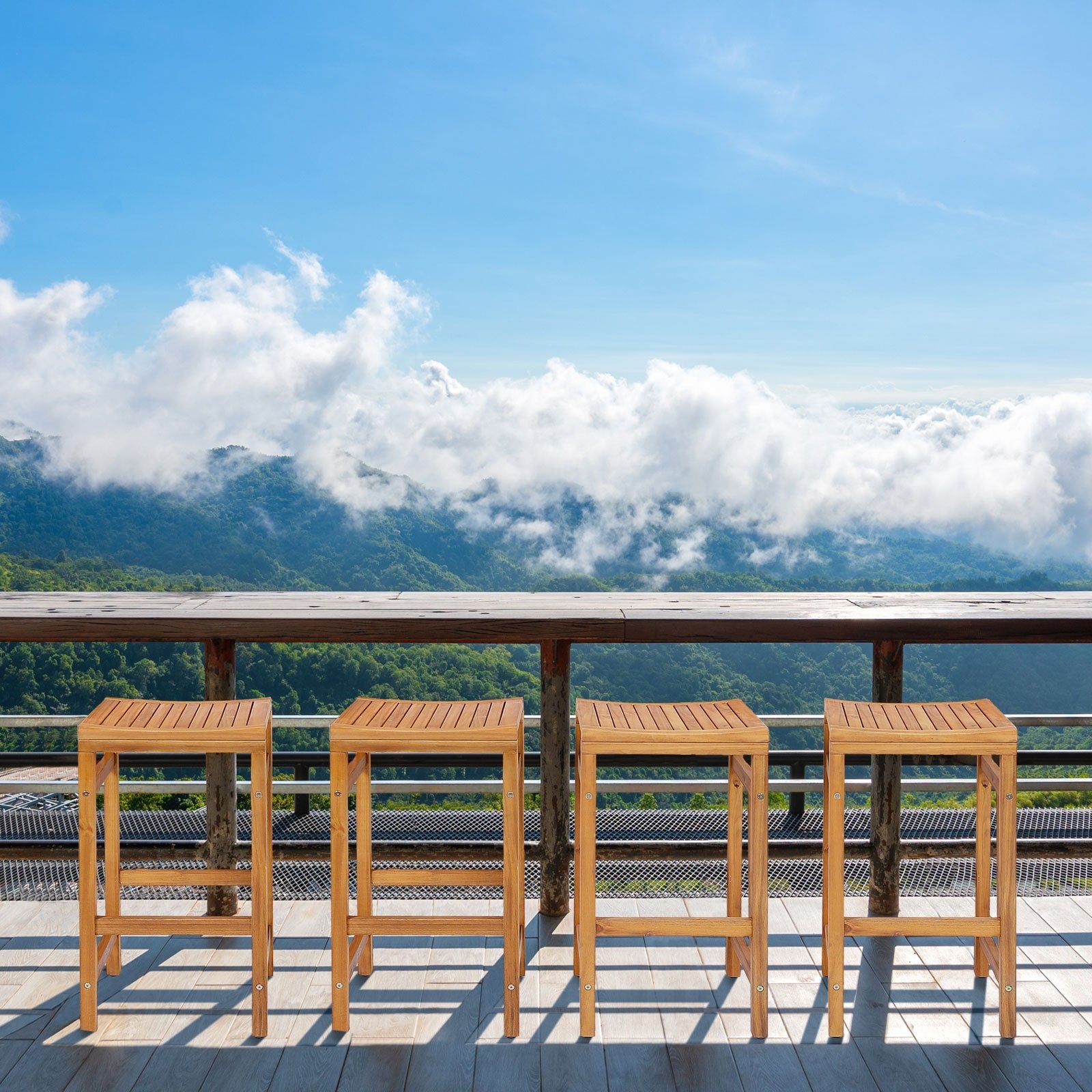 30-Inch Height Bar Chair with Saddle Shaped Seat and Sturdy Footrest-Set of 4, Natural Patio Dining Chairs   at Gallery Canada