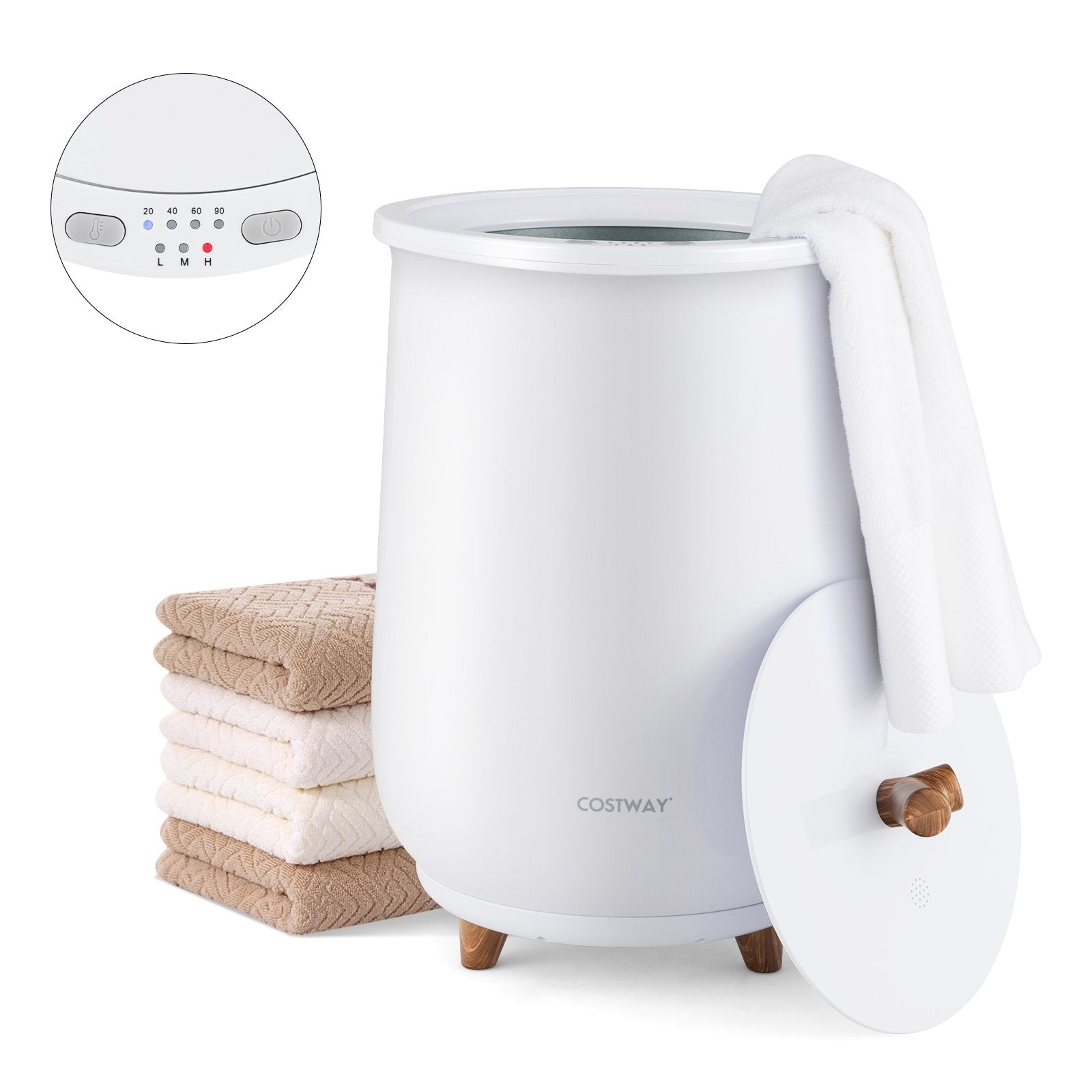 23L Large Luxury Bucket-Style Towel Warmer with Fragrant Disc Holder, White Dryers White at Gallery Canada