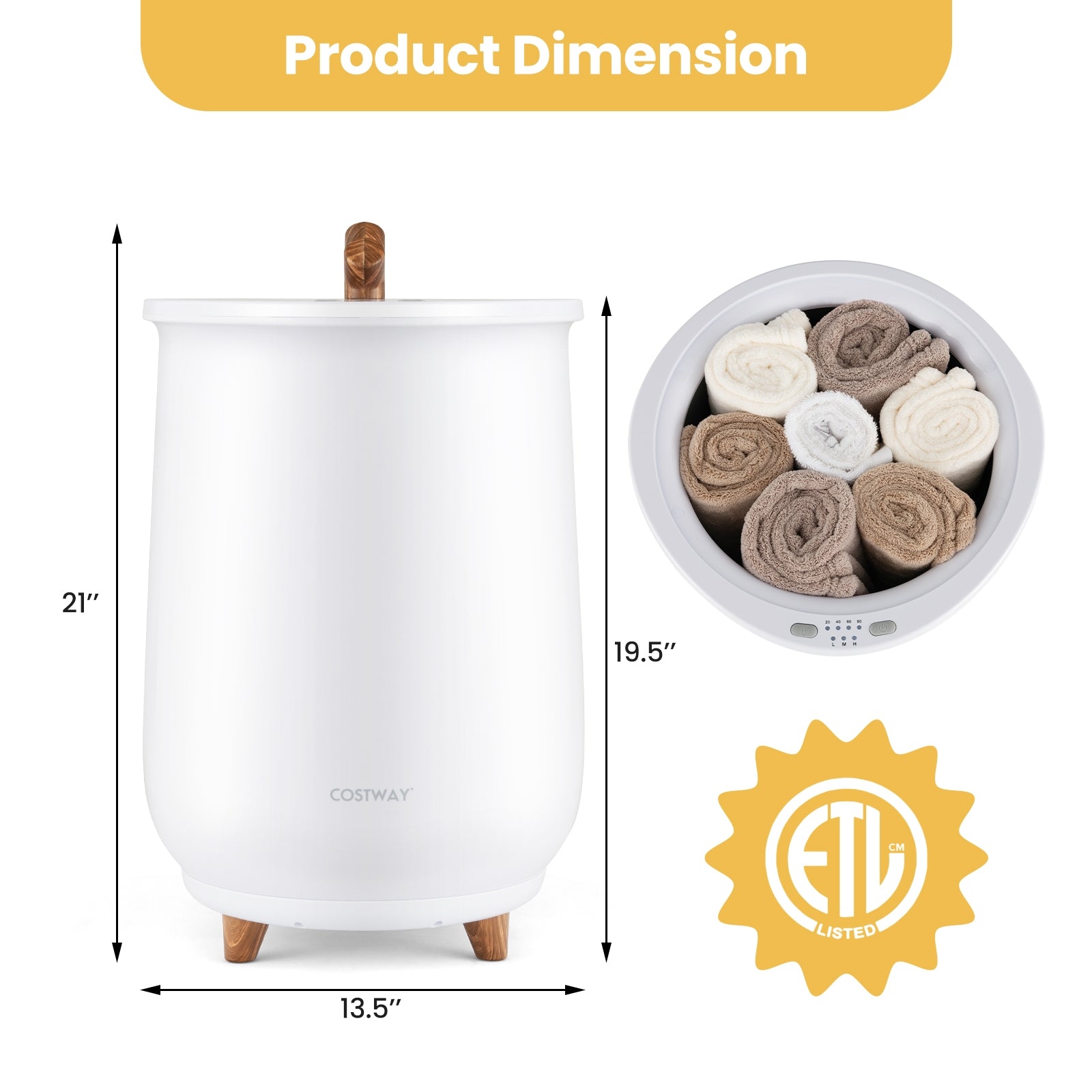 23L Large Luxury Bucket-Style Towel Warmer with Fragrant Disc Holder, White Dryers at Gallery Canada