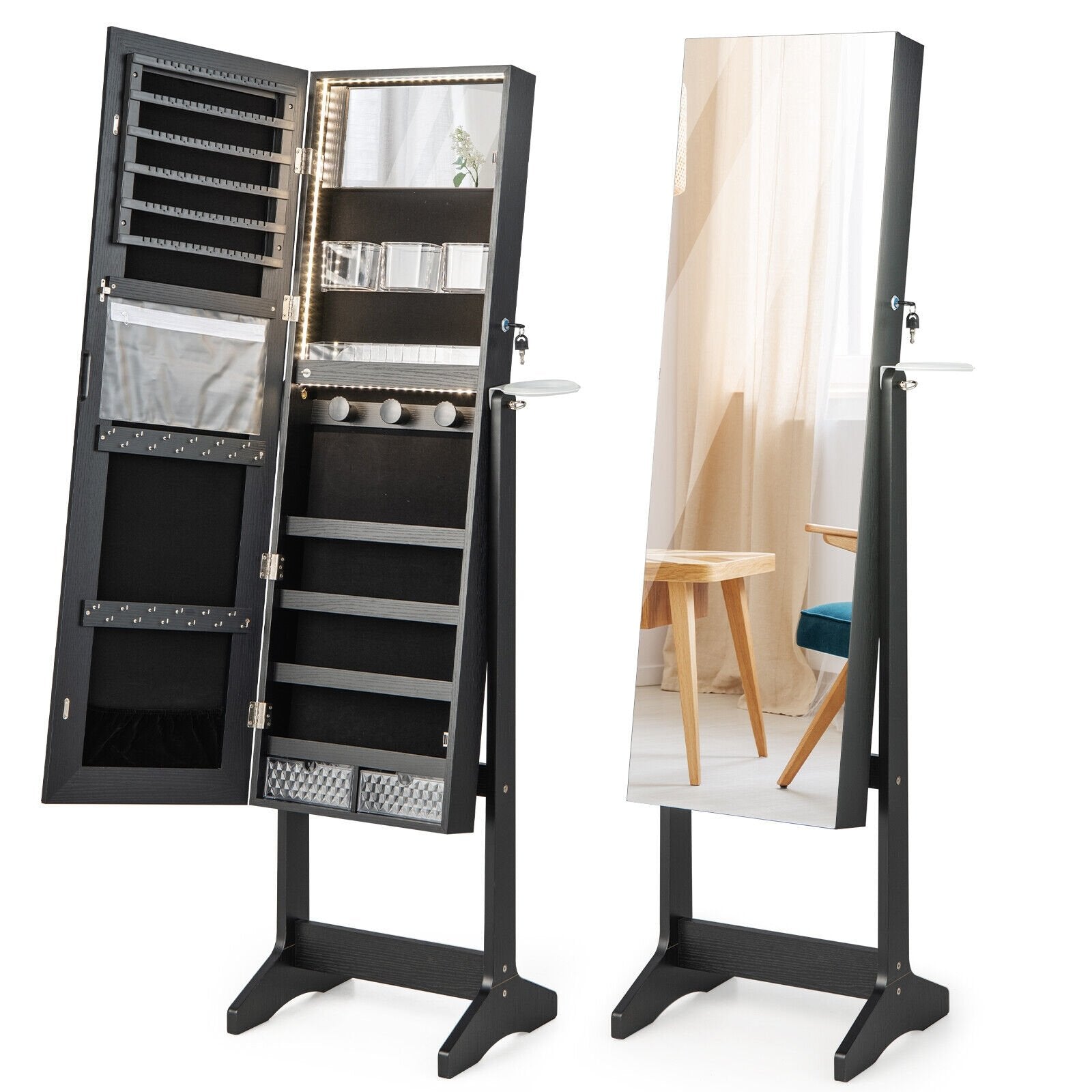 Freestanding Jewelry Cabinet with Full Length Mirror, Black Jewelry Armoires   at Gallery Canada