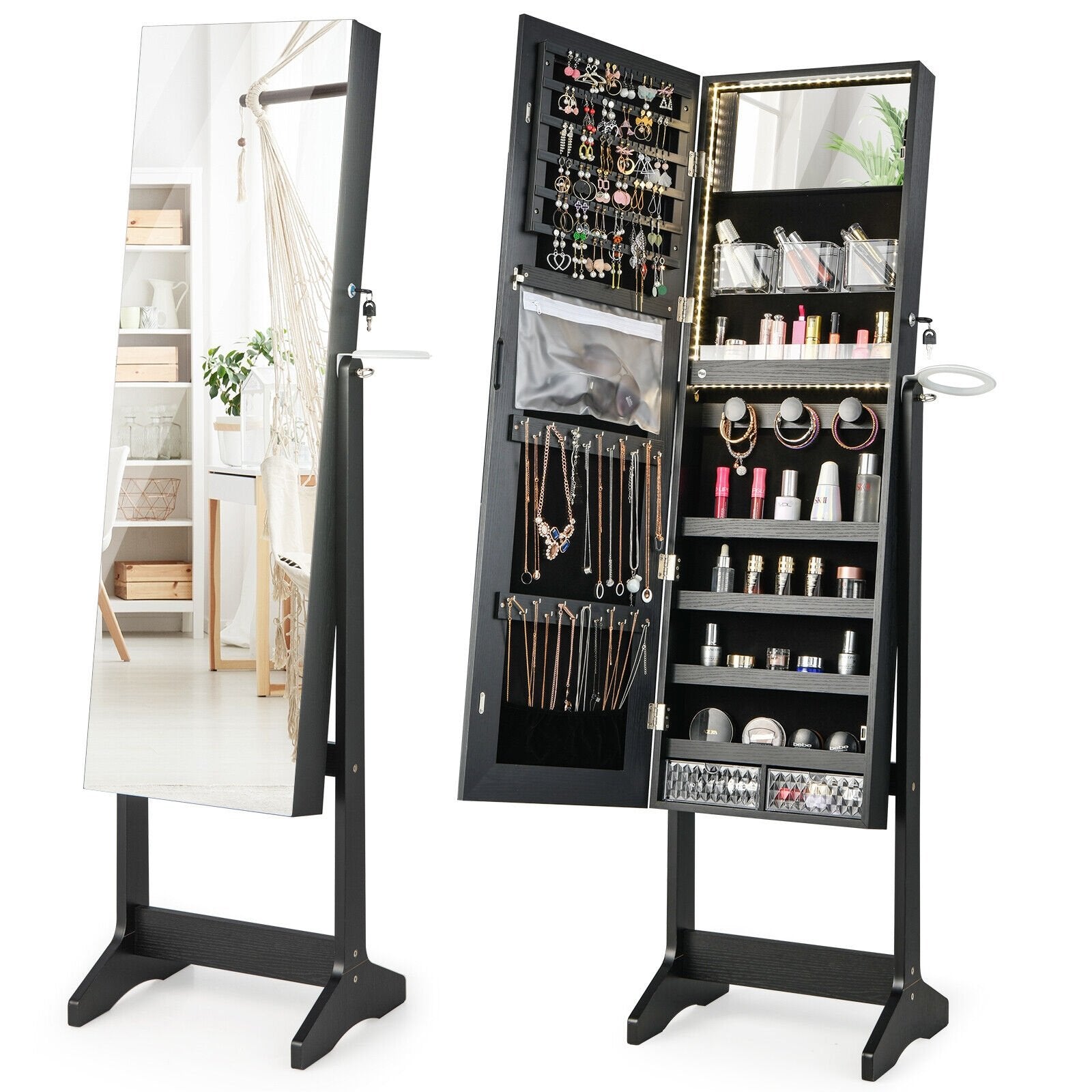 Freestanding Jewelry Cabinet with Full Length Mirror, Black Jewelry Armoires   at Gallery Canada