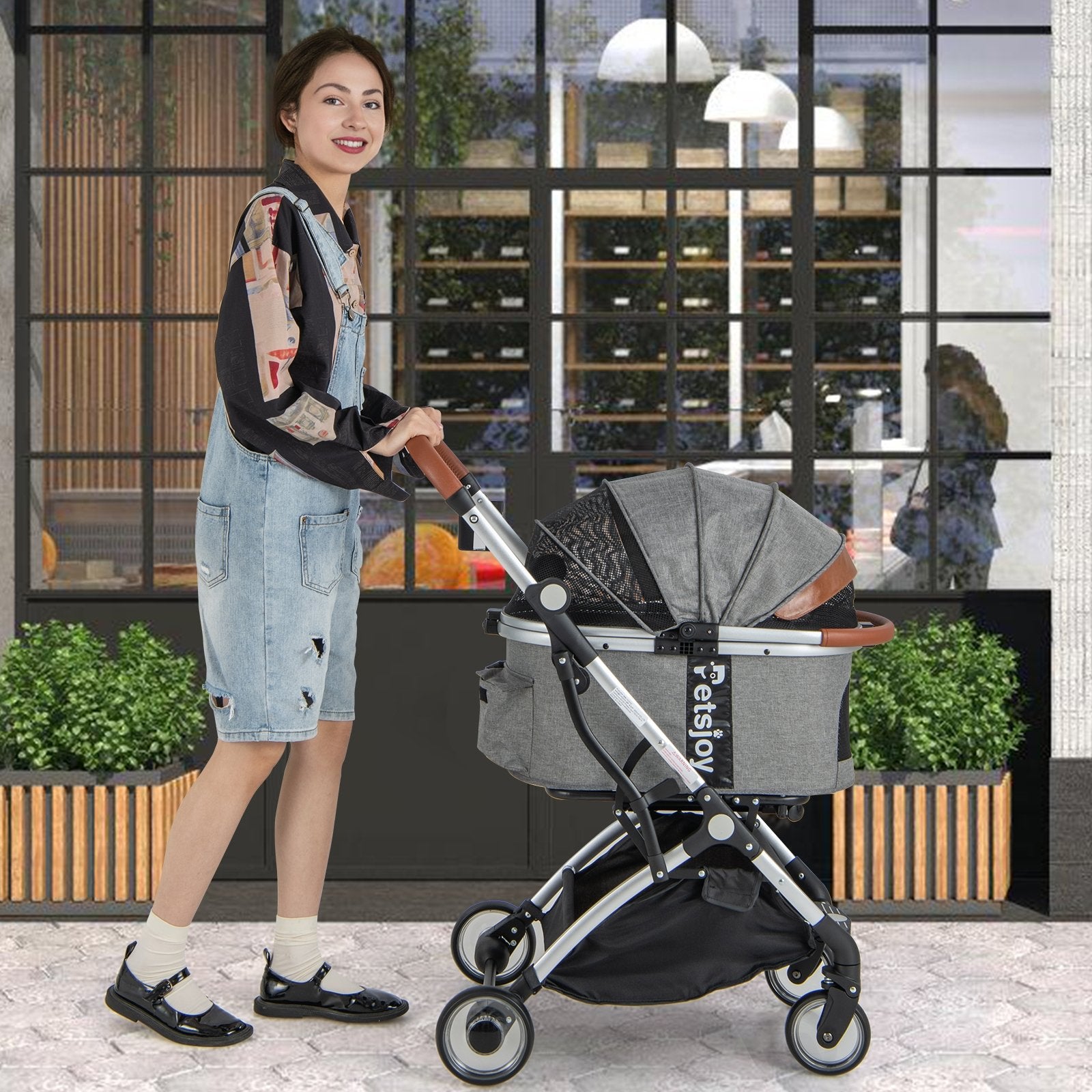 Foldable Dog Cat Stroller with Removable Waterproof Cover, Dark Gray Dog Supplies   at Gallery Canada