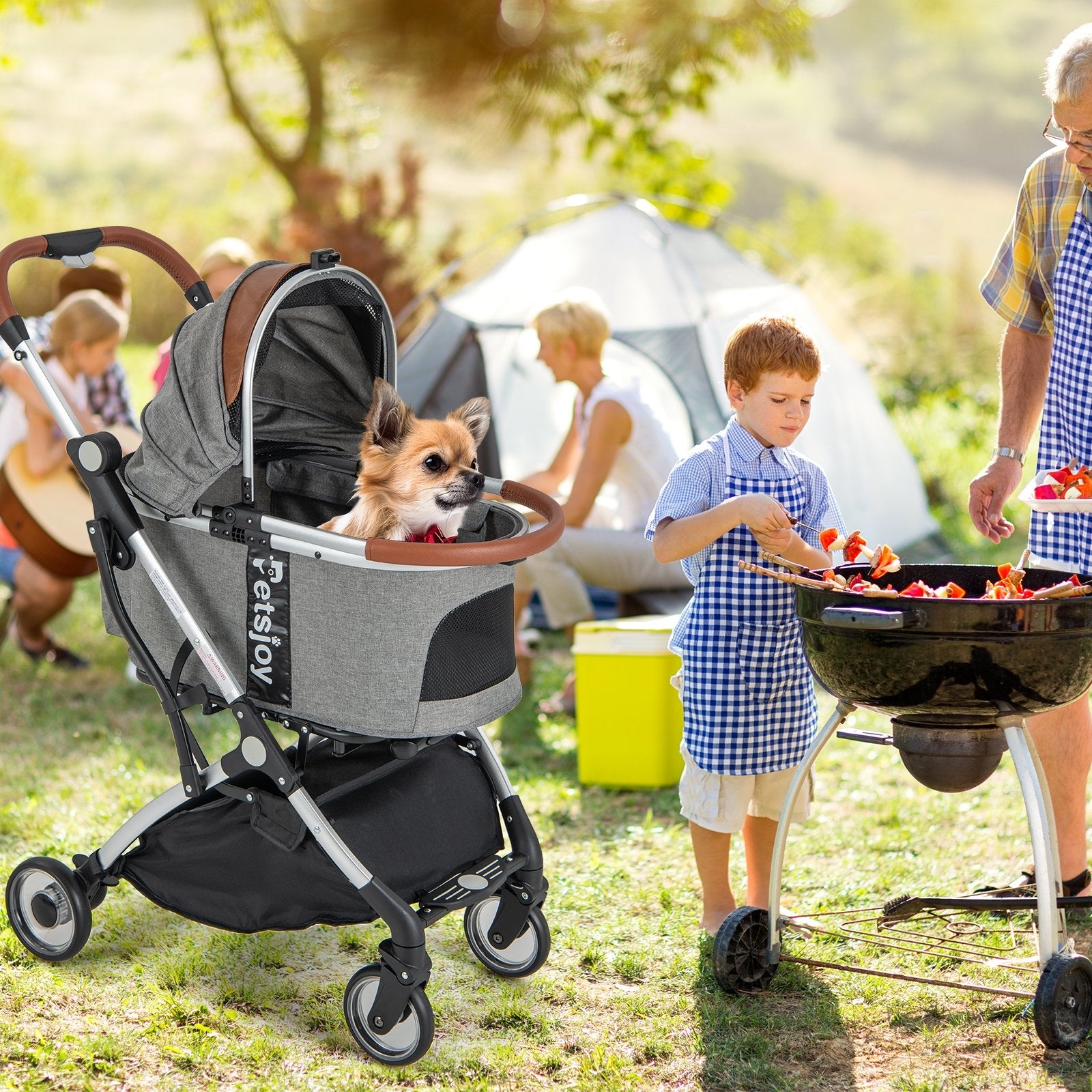 Foldable Dog Cat Stroller with Removable Waterproof Cover, Dark Gray Dog Supplies   at Gallery Canada