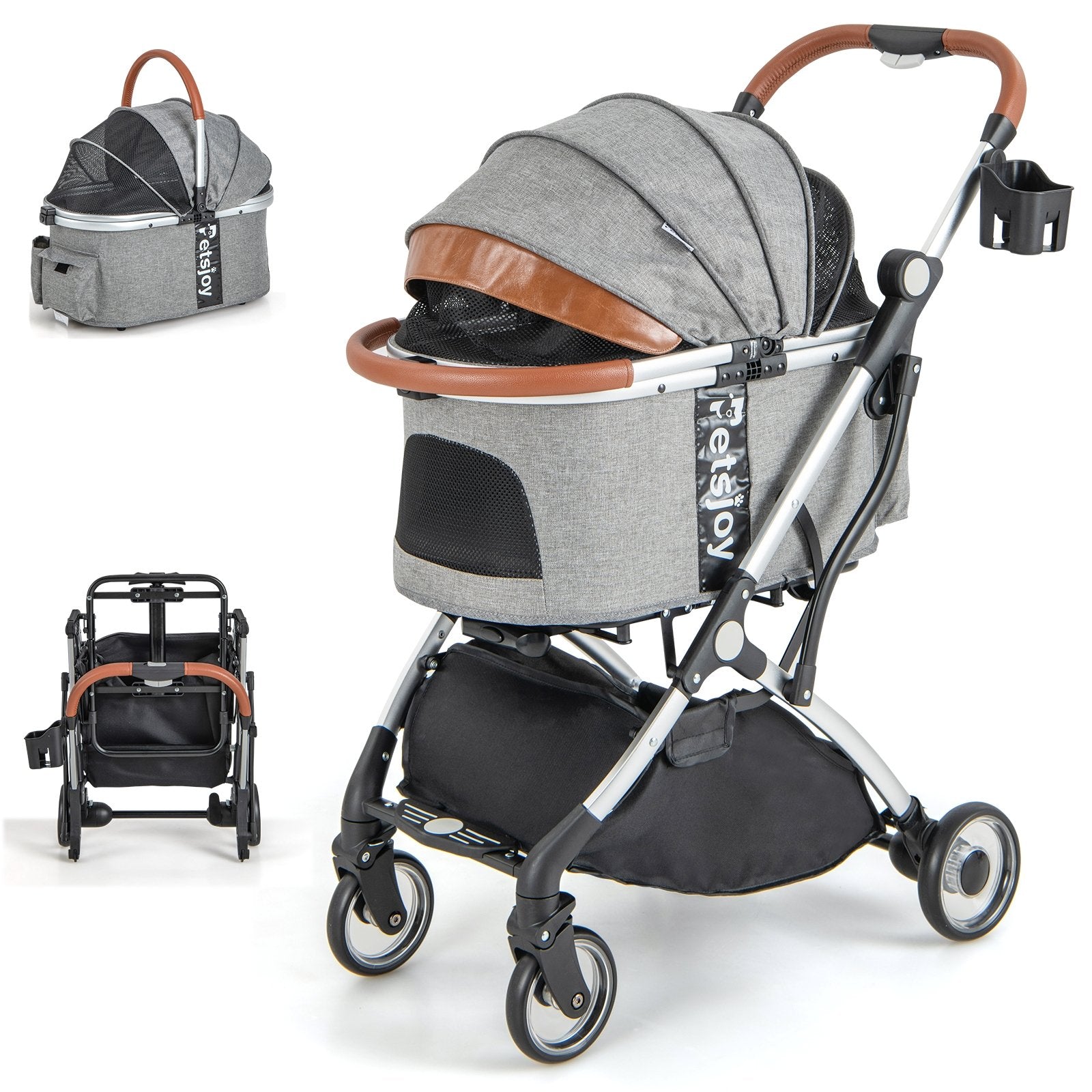 Foldable Dog Cat Stroller with Removable Waterproof Cover, Dark Gray Dog Supplies   at Gallery Canada