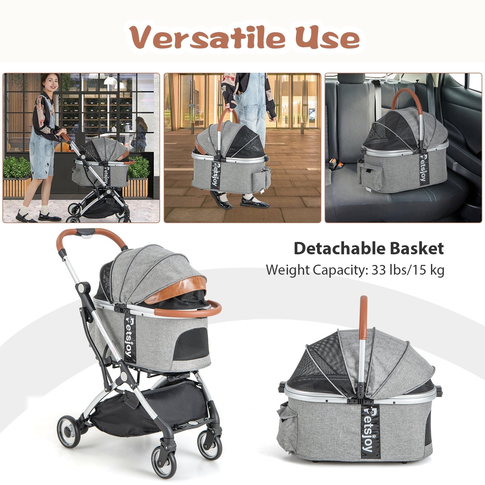 Foldable Dog Cat Stroller with Removable Waterproof Cover, Dark Gray Dog Supplies   at Gallery Canada