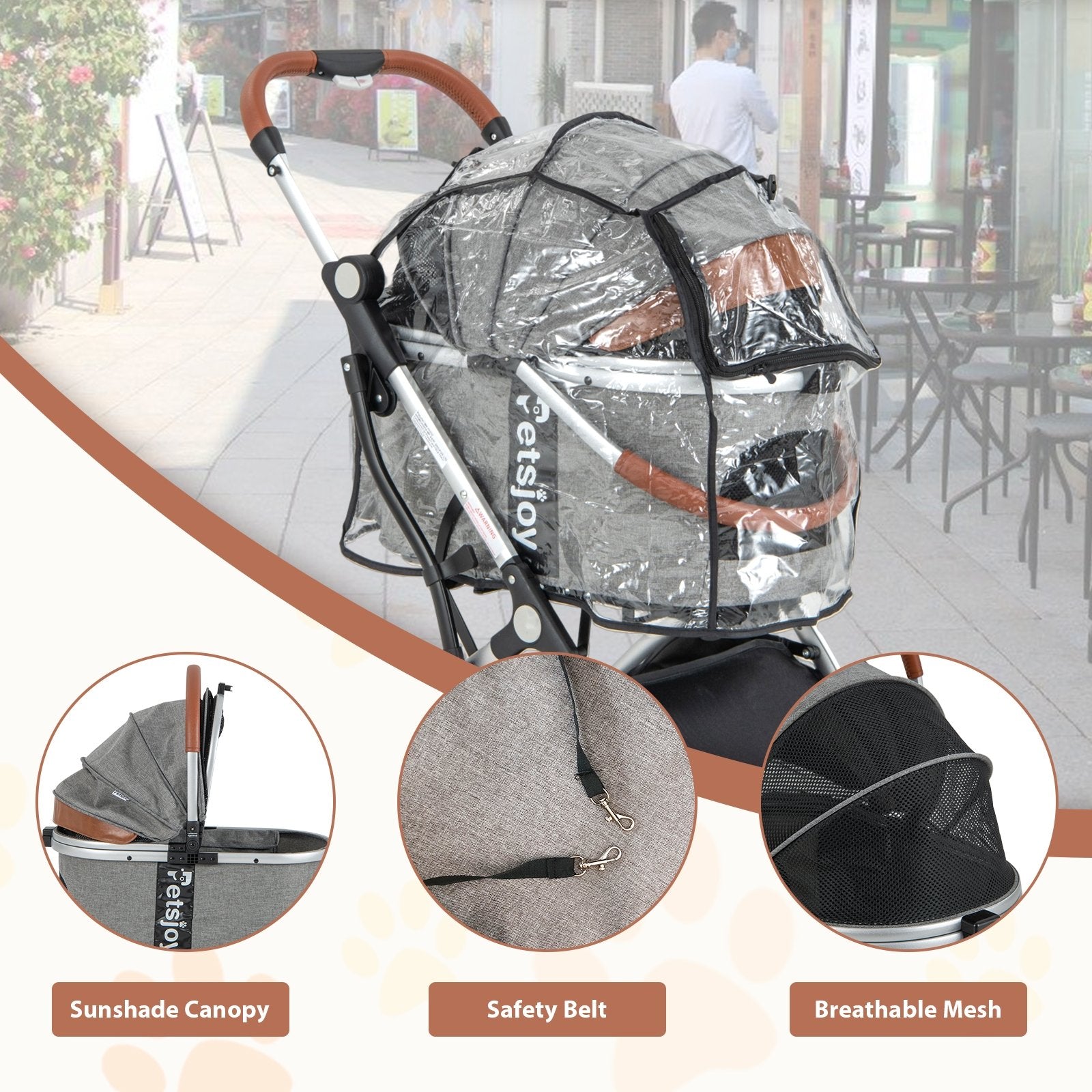 Foldable Dog Cat Stroller with Removable Waterproof Cover, Dark Gray Dog Supplies   at Gallery Canada