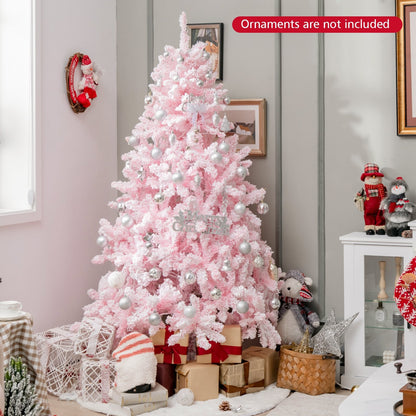 6 FT Flocked Artificial Xmas Tree Hinged with 350 LED Lights, Pink Christmas Tree   at Gallery Canada