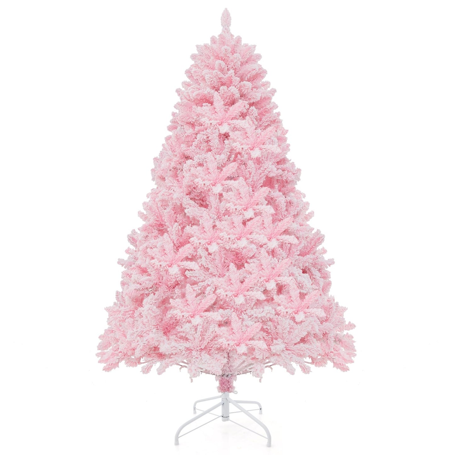 6 FT Flocked Artificial Xmas Tree Hinged with 350 LED Lights, Pink Christmas Tree   at Gallery Canada