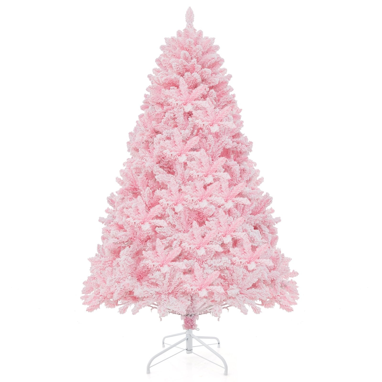 6 FT Flocked Artificial Xmas Tree Hinged with 350 LED Lights, Pink Christmas Tree   at Gallery Canada