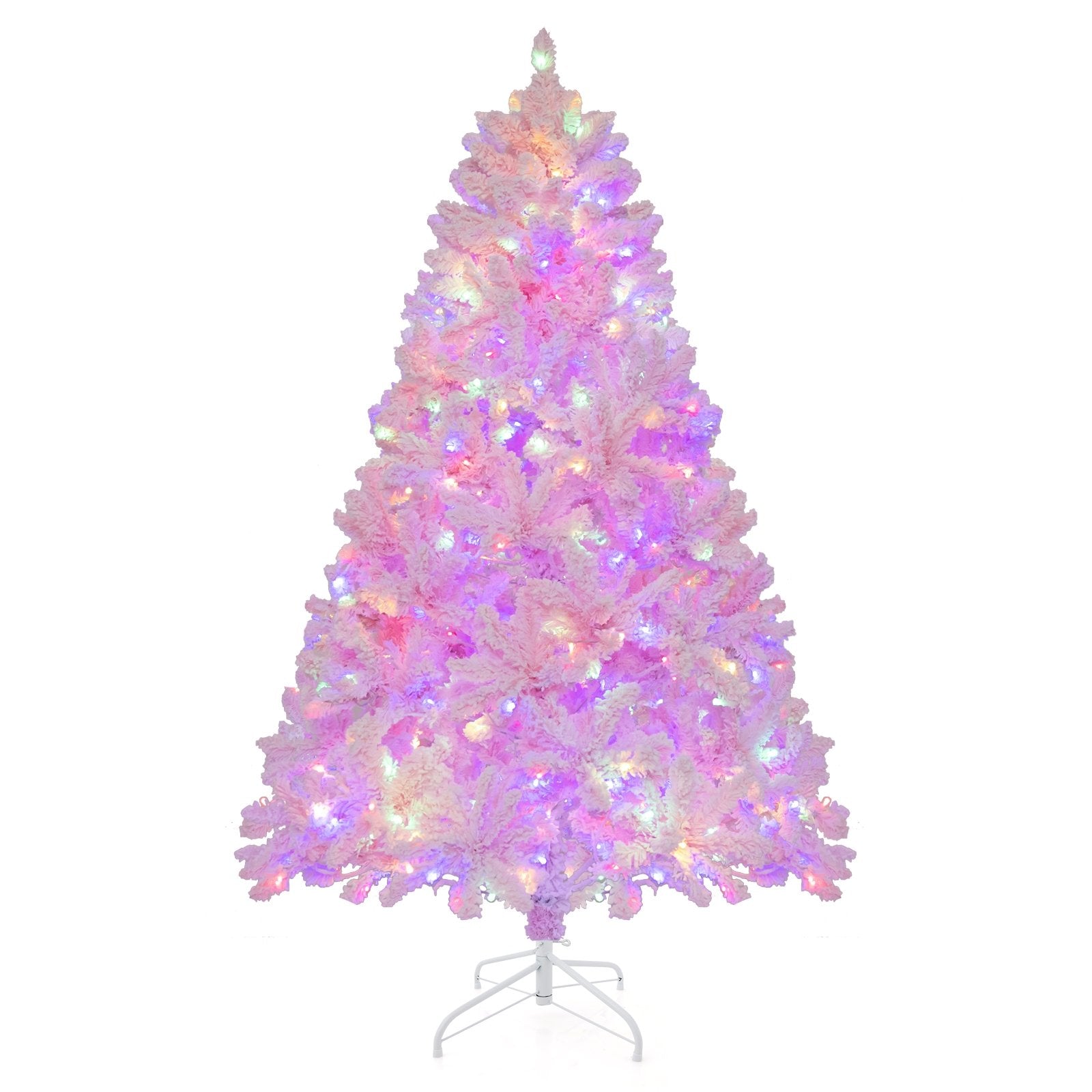 6 FT Flocked Artificial Xmas Tree Hinged with 350 LED Lights, Pink Christmas Tree   at Gallery Canada