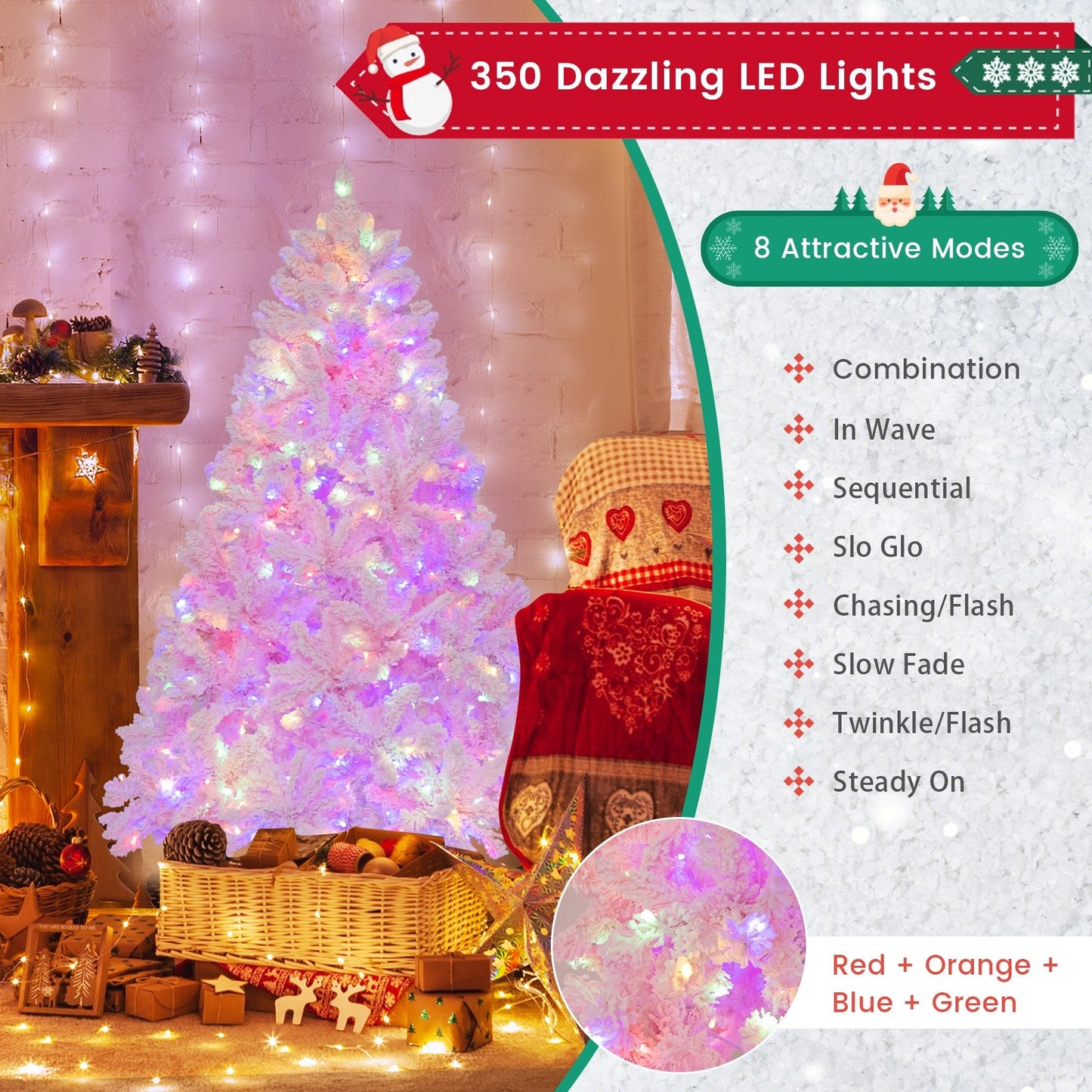 6 FT Flocked Artificial Xmas Tree Hinged with 350 LED Lights, Pink Christmas Tree   at Gallery Canada