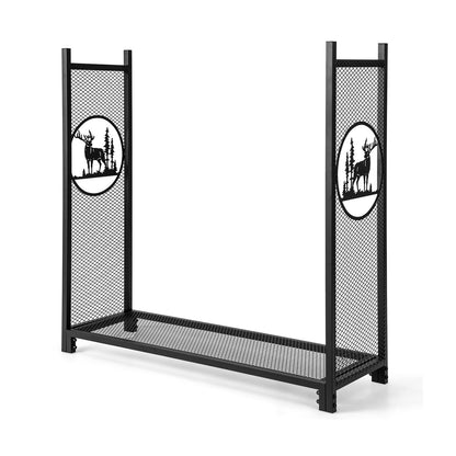 4 Feet Firewood Rack Stand with Mesh Sides, Black Log Storage   at Gallery Canada