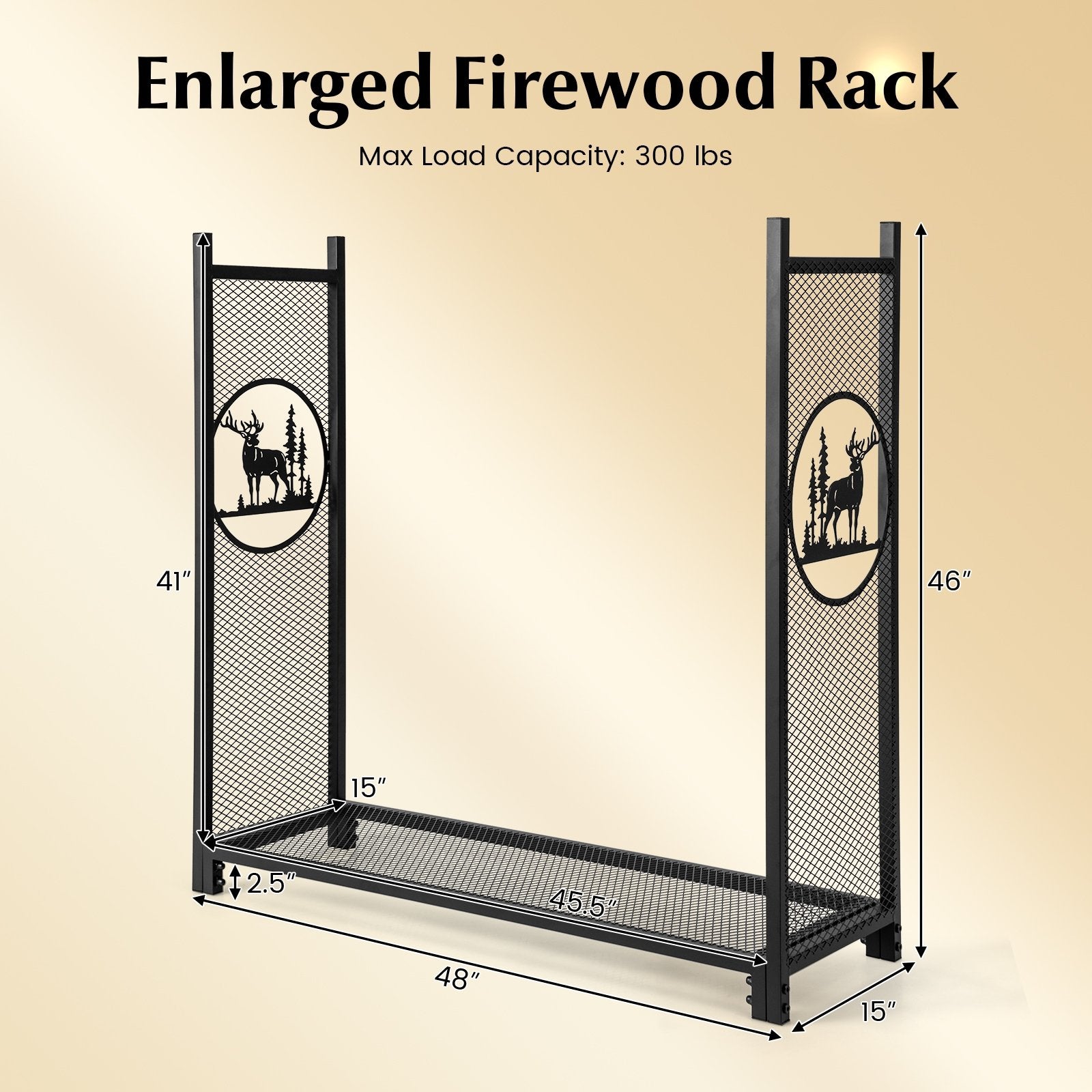 4 Feet Firewood Rack Stand with Mesh Sides, Black Log Storage   at Gallery Canada