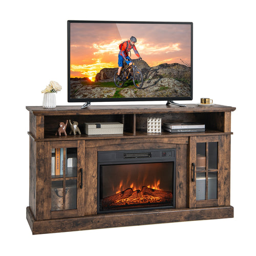 Fireplace TV Stand for TVs Up to 65 Inch with Side Cabinets and Remote Control, Brown