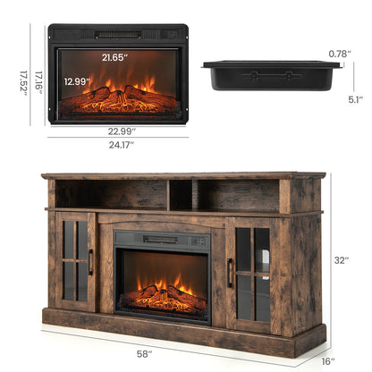 Fireplace TV Stand for TVs Up to 65 Inch with Side Cabinets and Remote Control, Brown Entertainment Centers & TV Stands   at Gallery Canada